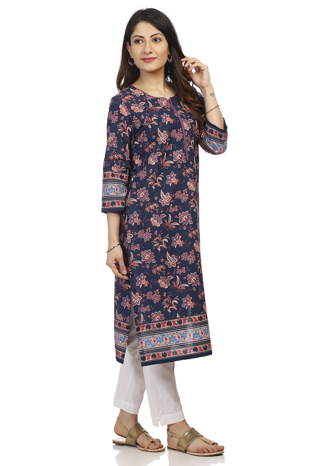 Peach Straight Cambric Cotton Kurta image number 2