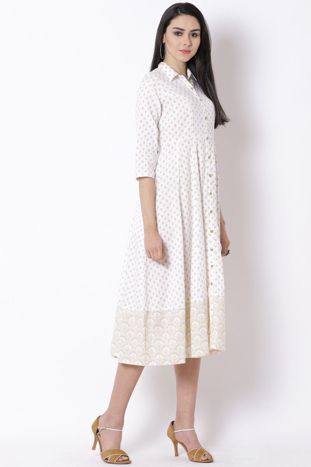 White Cotton Kalidar Dress image number 3