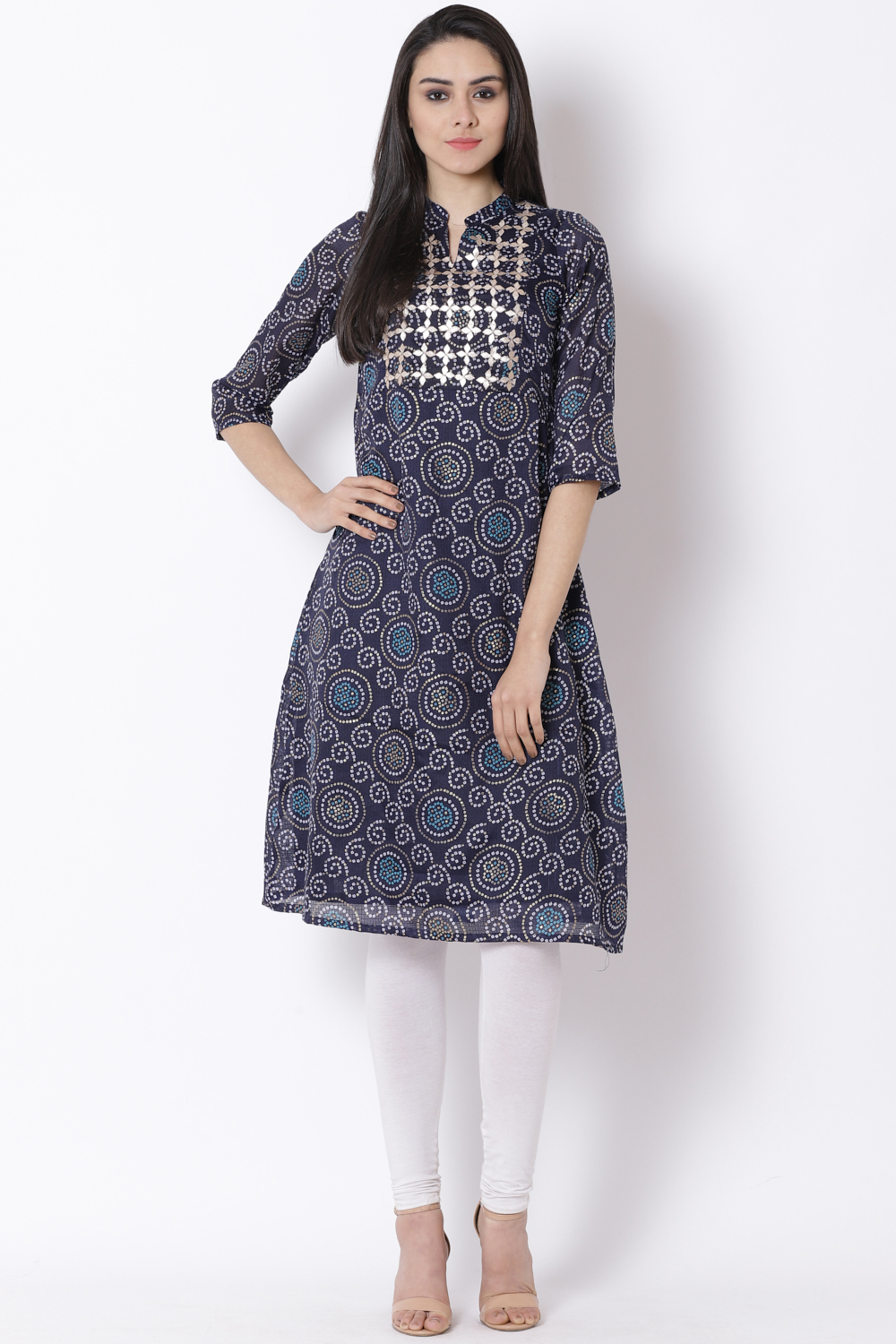 Navy Blue Art Silk A-Line Kurta image number 0