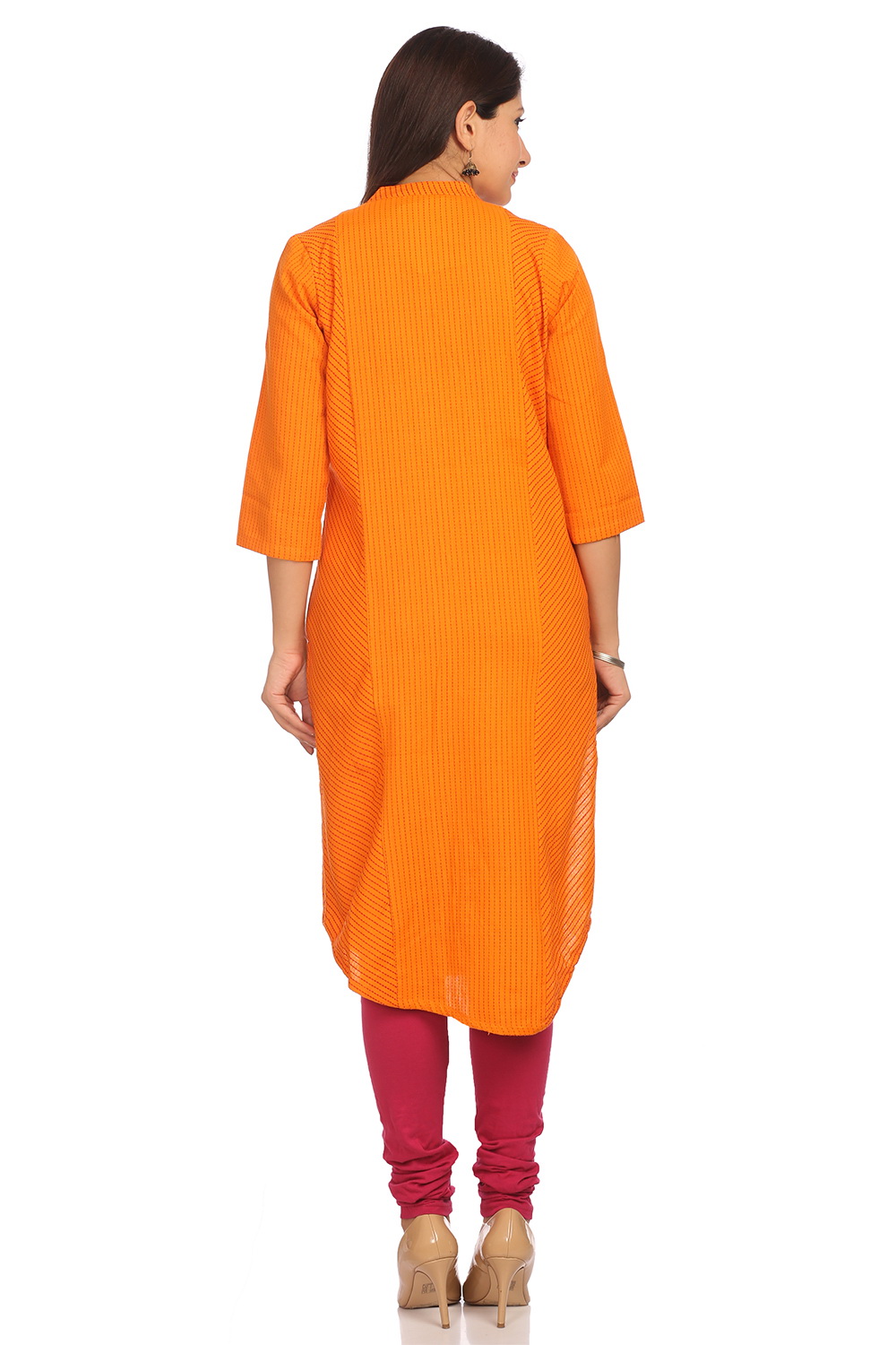 Orange Cotton Straight Kurta image number 3