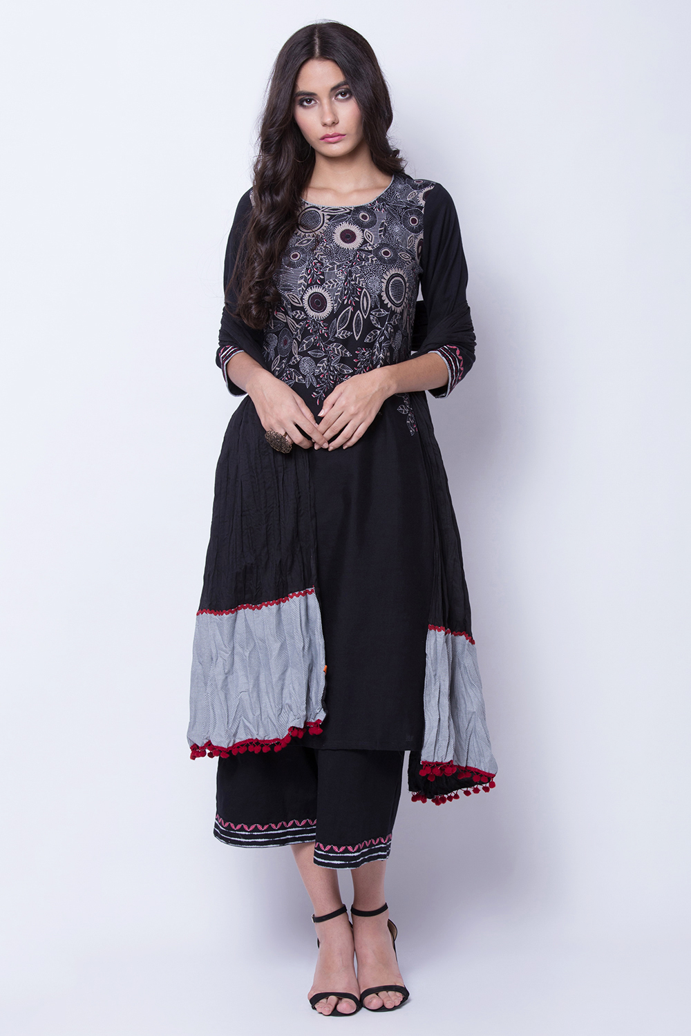 Black Cotton And Flex Straight Kurta image number 2
