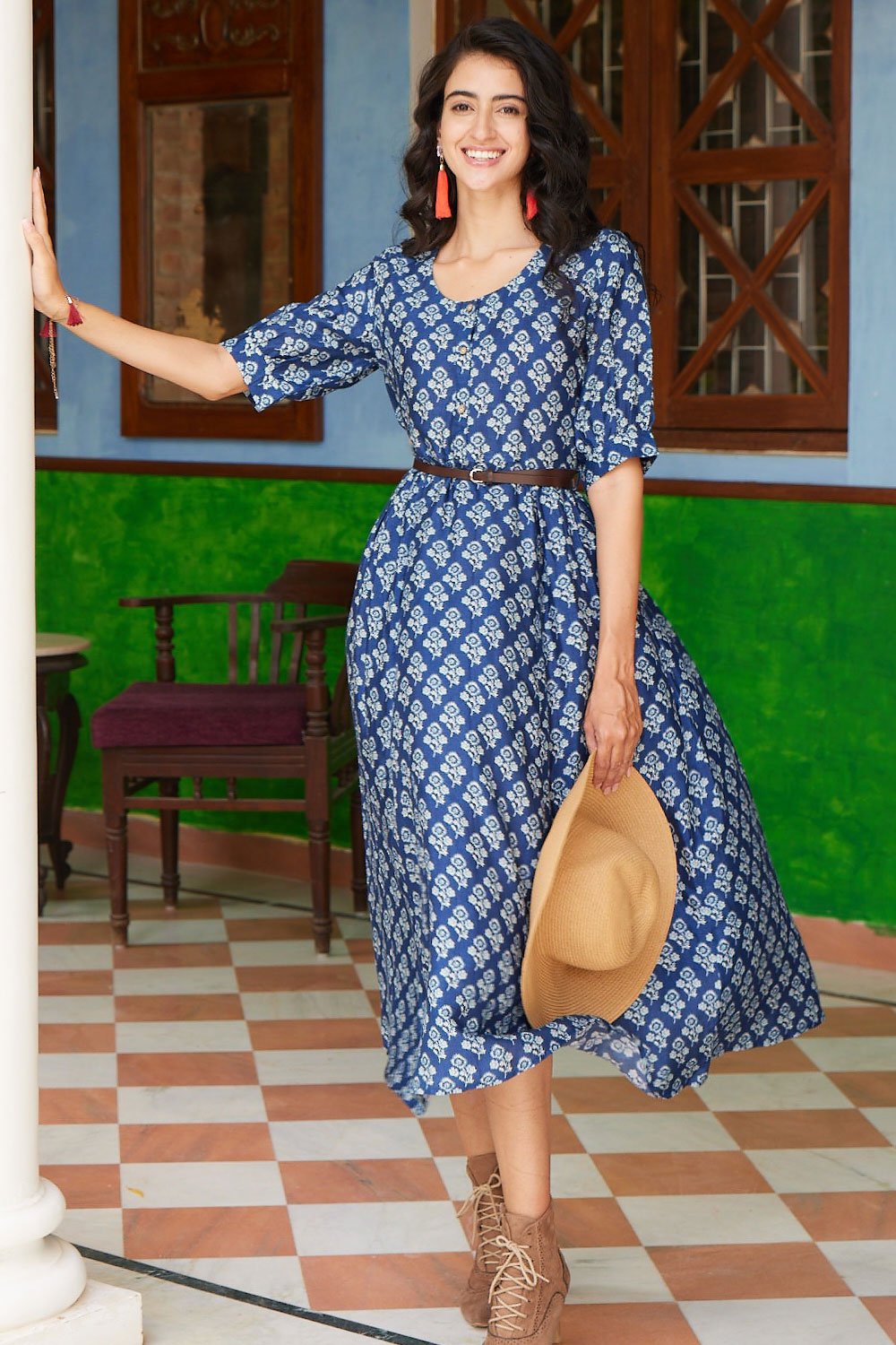 Indigo LIVA Flared Dress image number 0