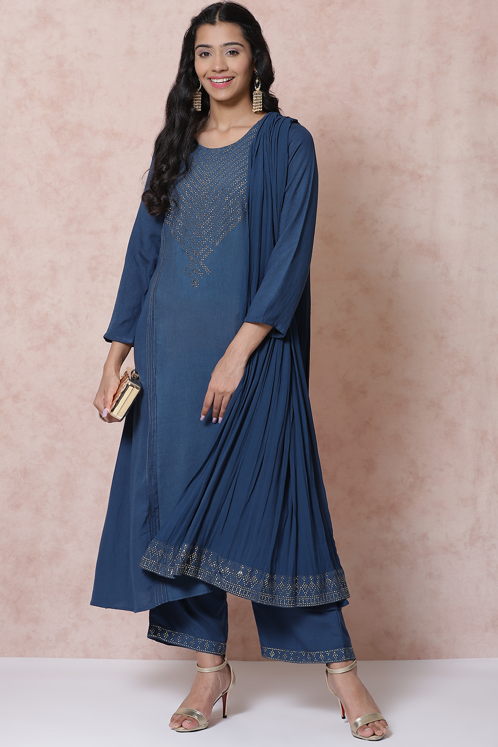 Indigo LIVA A Line Kurta image number 3