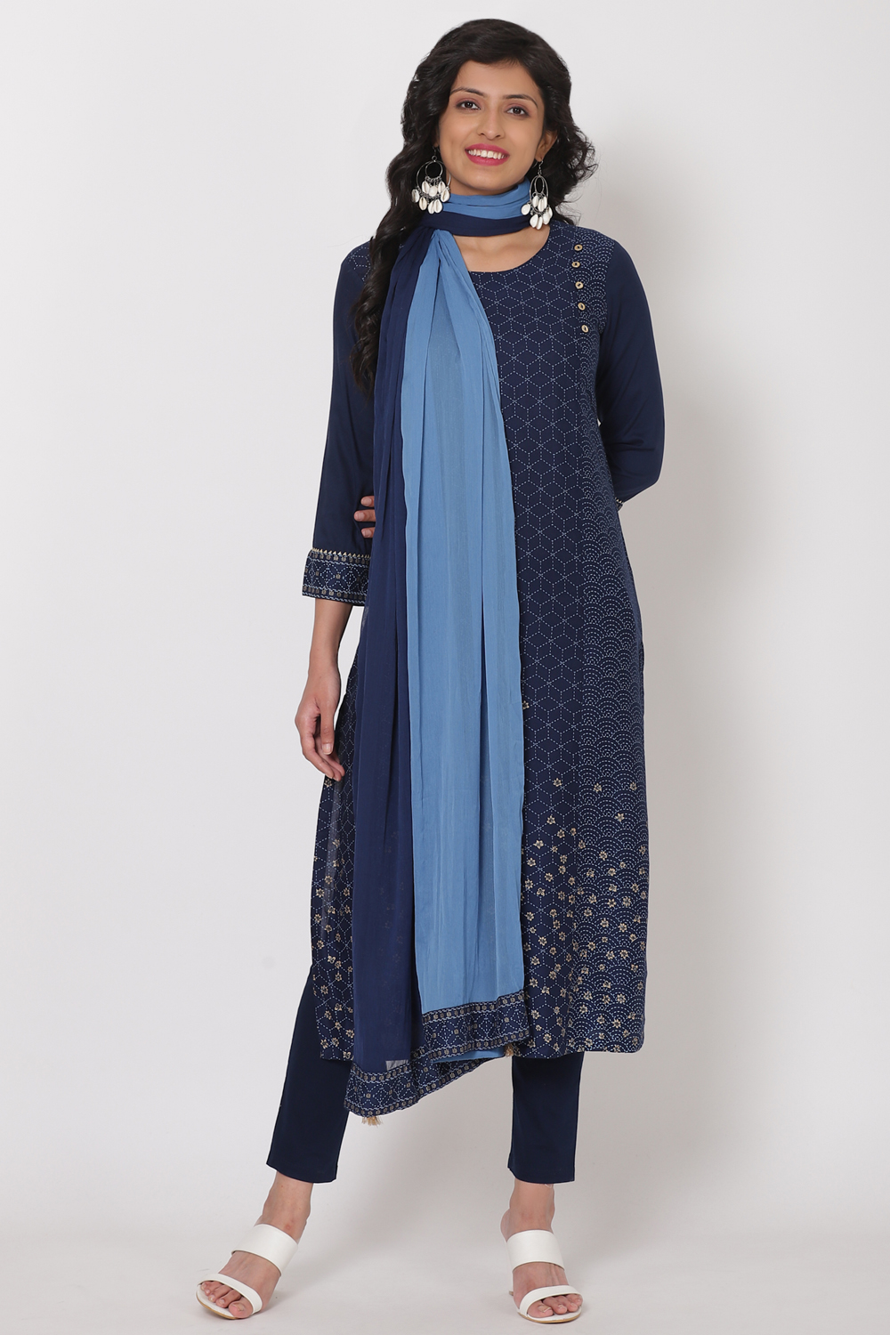 Navy Blue Viscose Rayon Straight Kurta image number 4