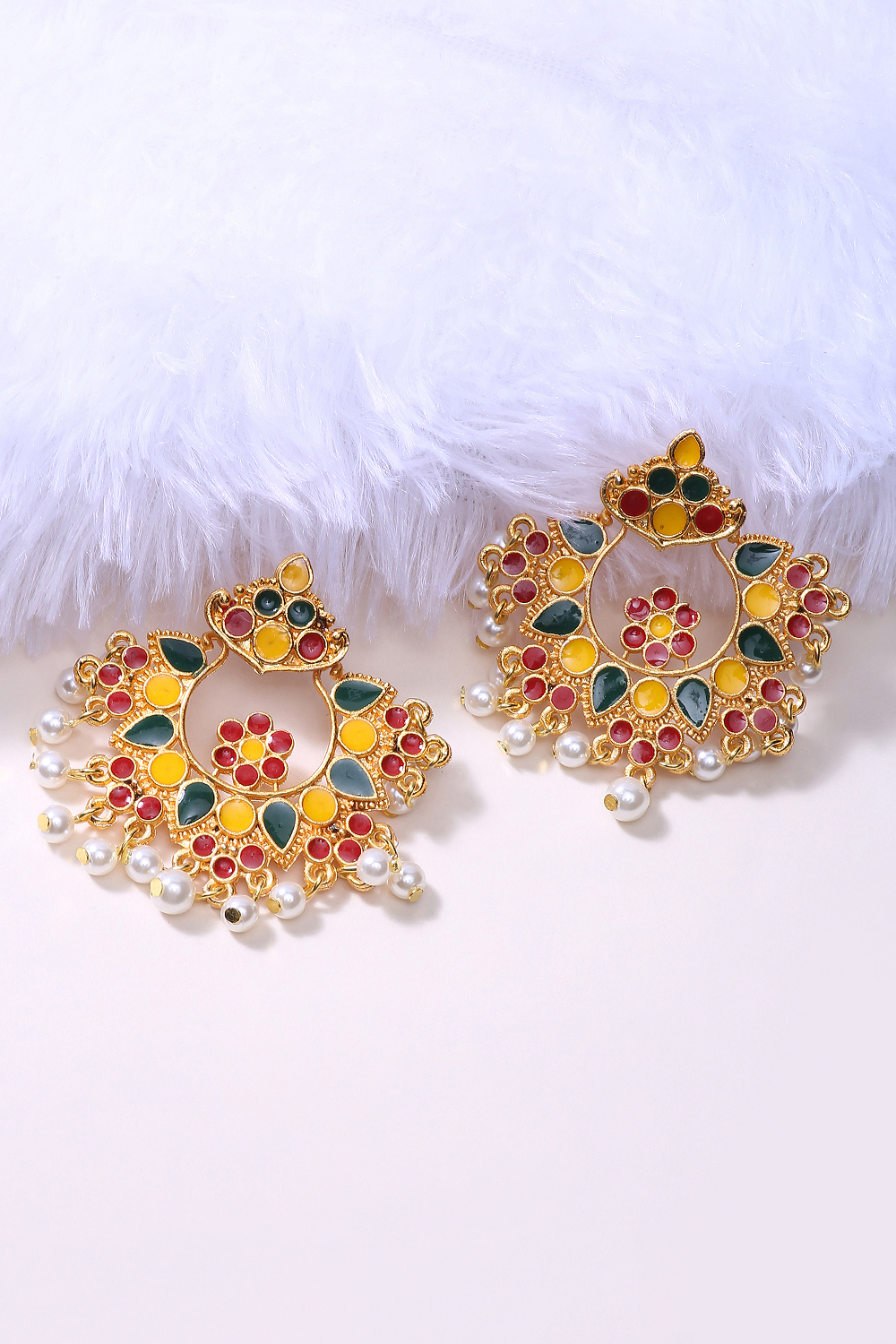 Yellow And Green Metal Brass Earring image number 1