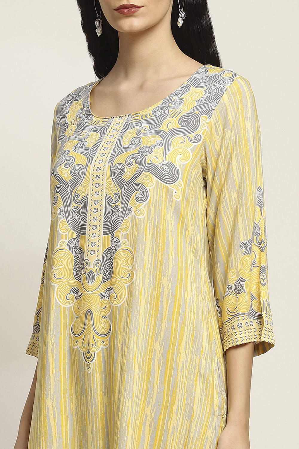 Yellow LIVA Woven Straight Kurta Suit Set image number 1