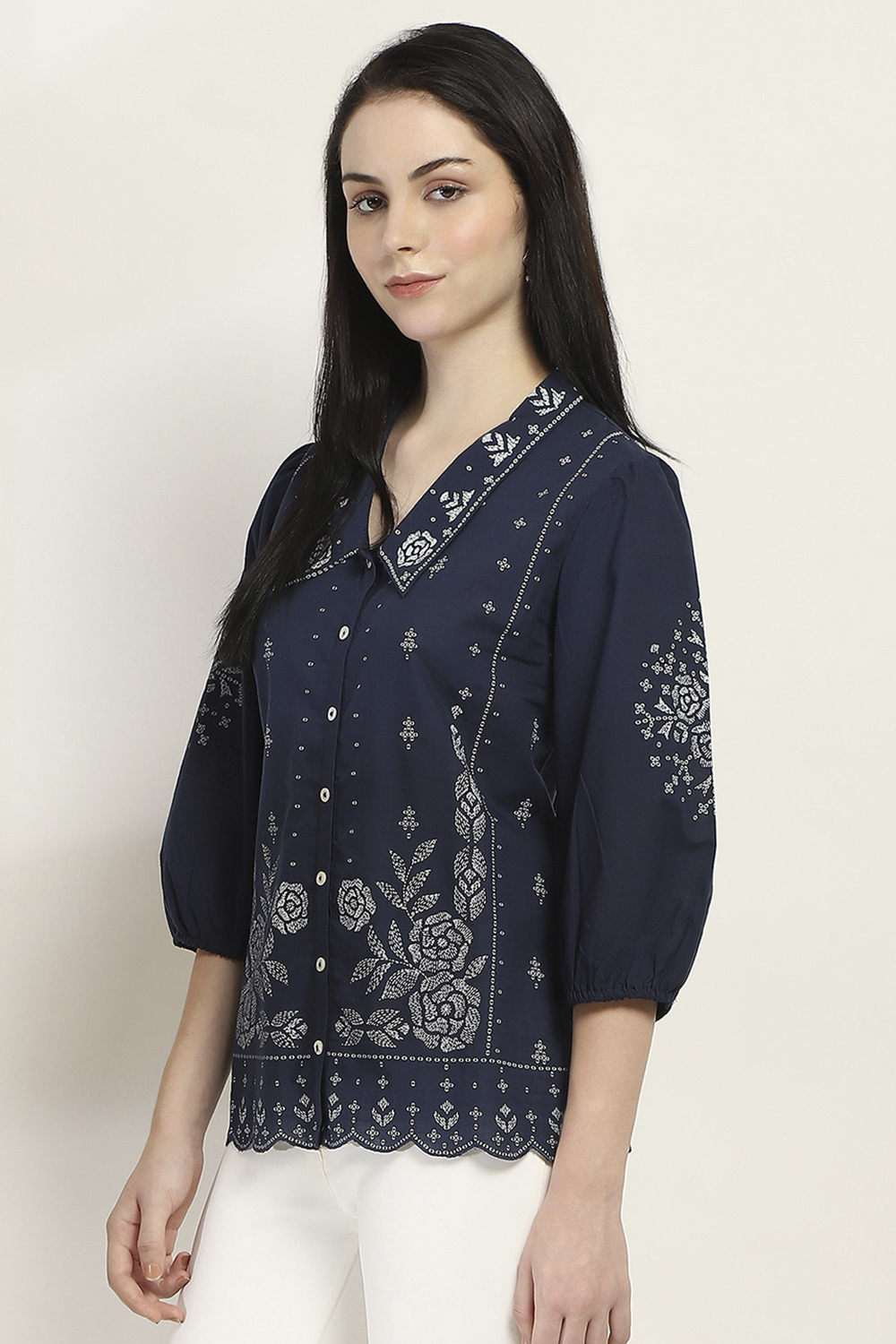 Navy Cotton Straight Kurti image number 2