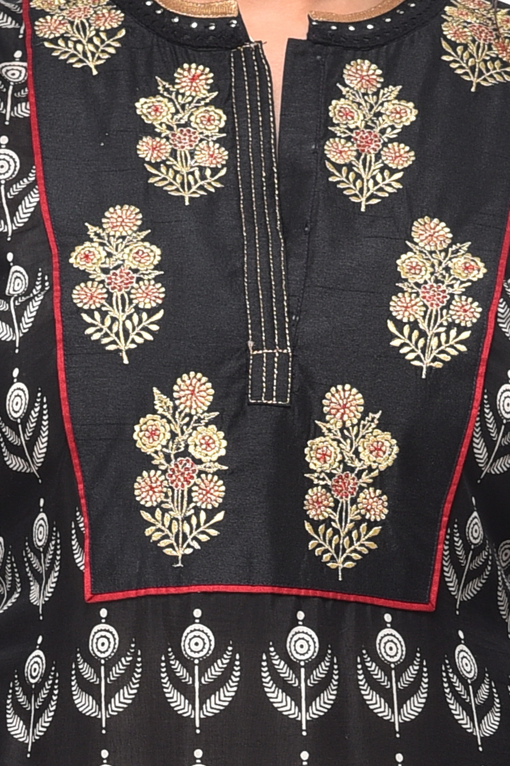 Black Straight Cotton Kurta image number 4
