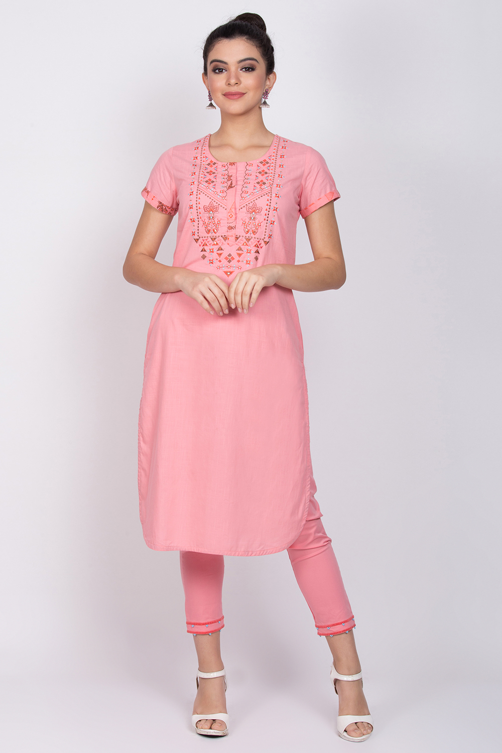 Peach Cotton Straight Kurta image number 0