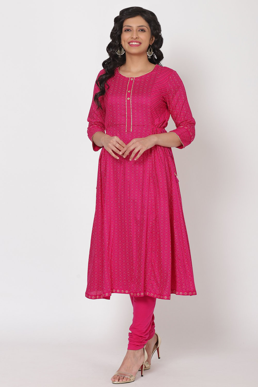 Pink Viscose Rayon Flared Kurta image number 2