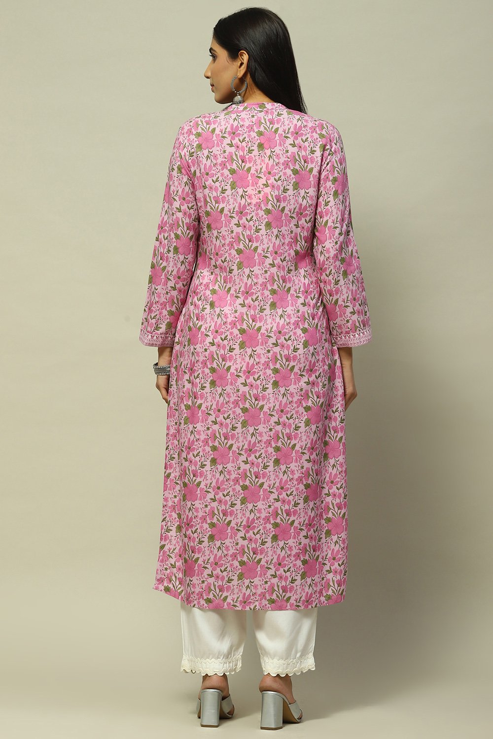 Pink Rayon Staight Kurta image number 3