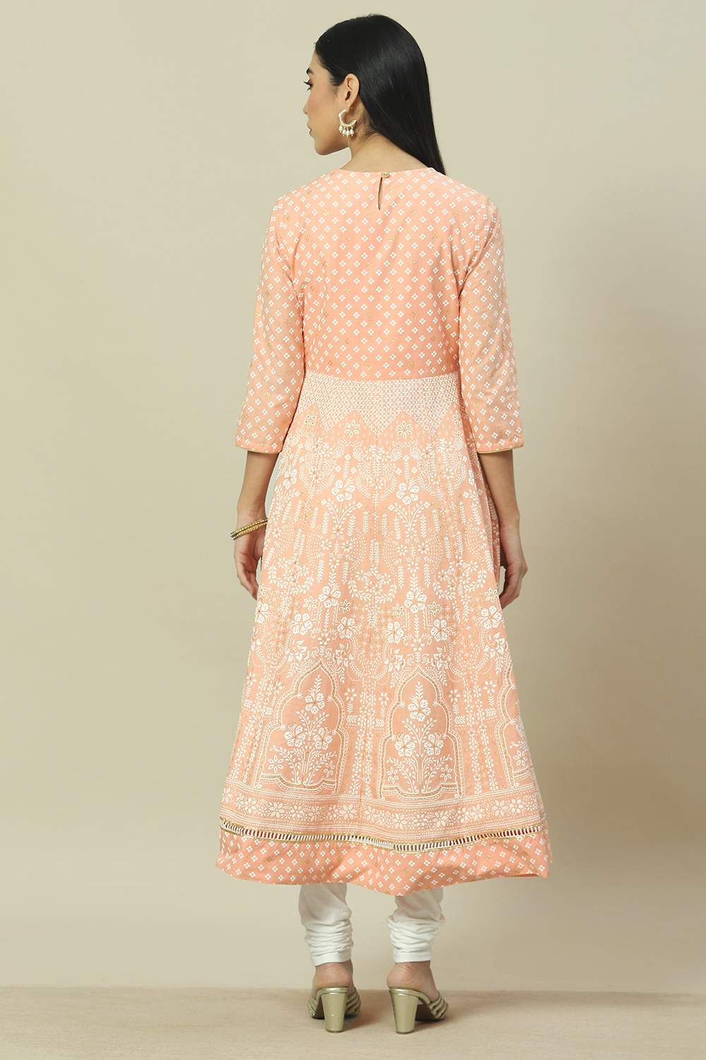 Peach Cotton Blend Straight Kurta image number 4