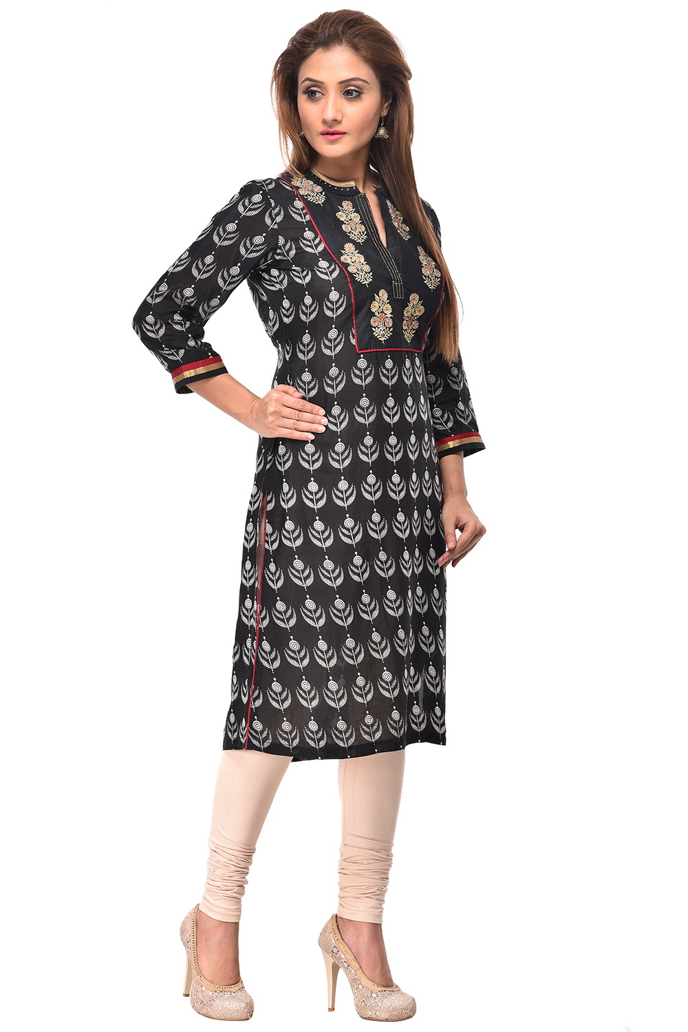 Black Straight Cotton Kurta image number 2