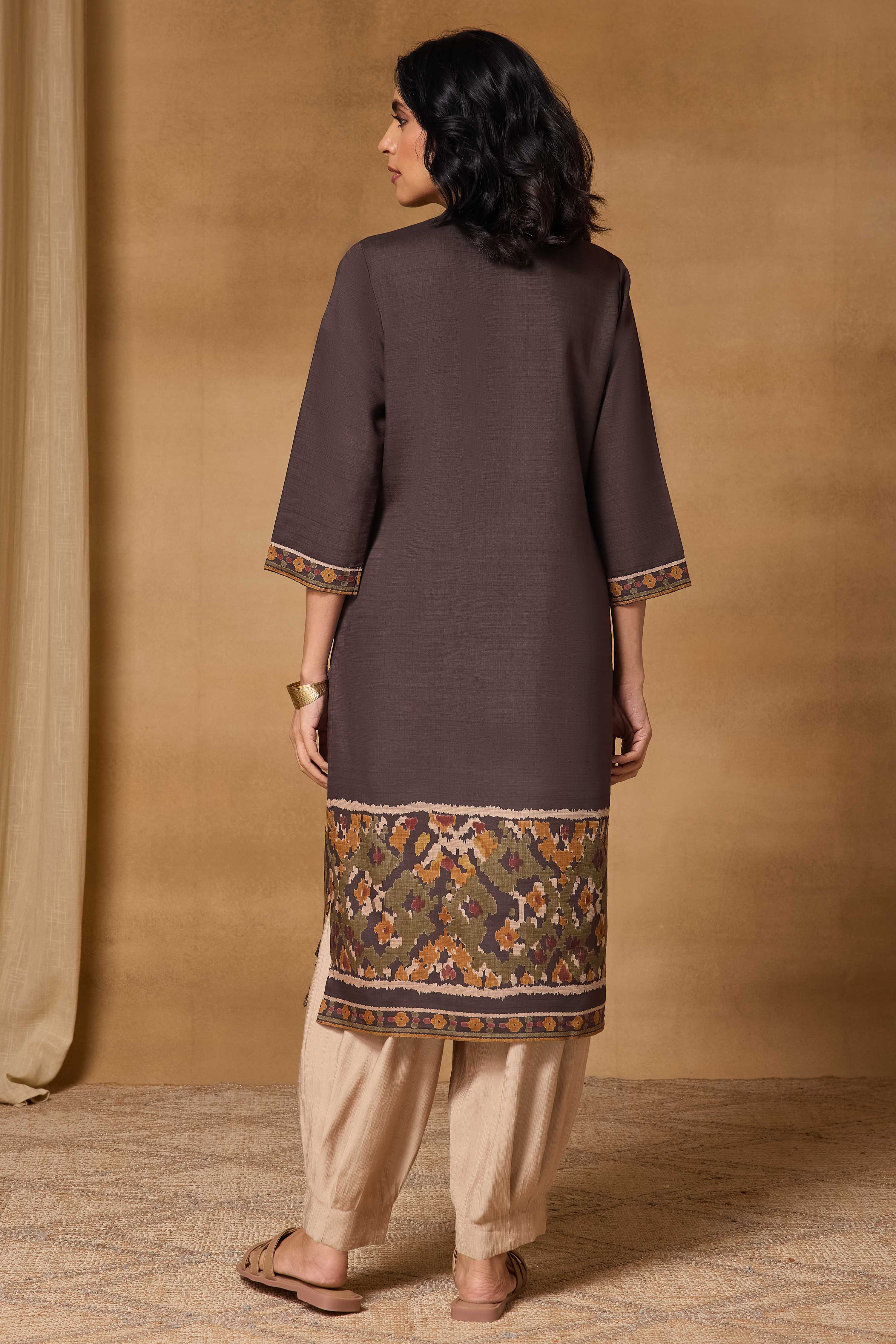 Mustard Viscose Blend Straight Printed Kurta image number 4