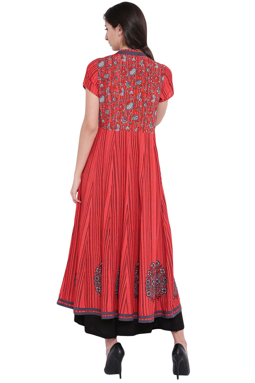 Red Viscose Kalidar Kurta image number 4