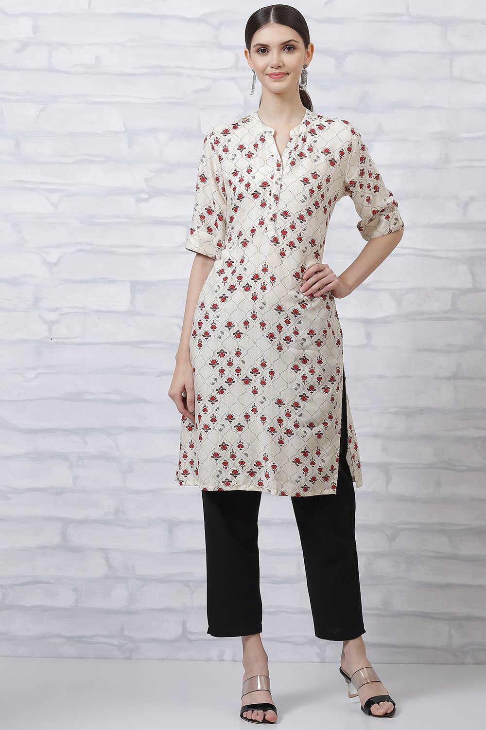 Off White LIVA Straight Kurta image number 0