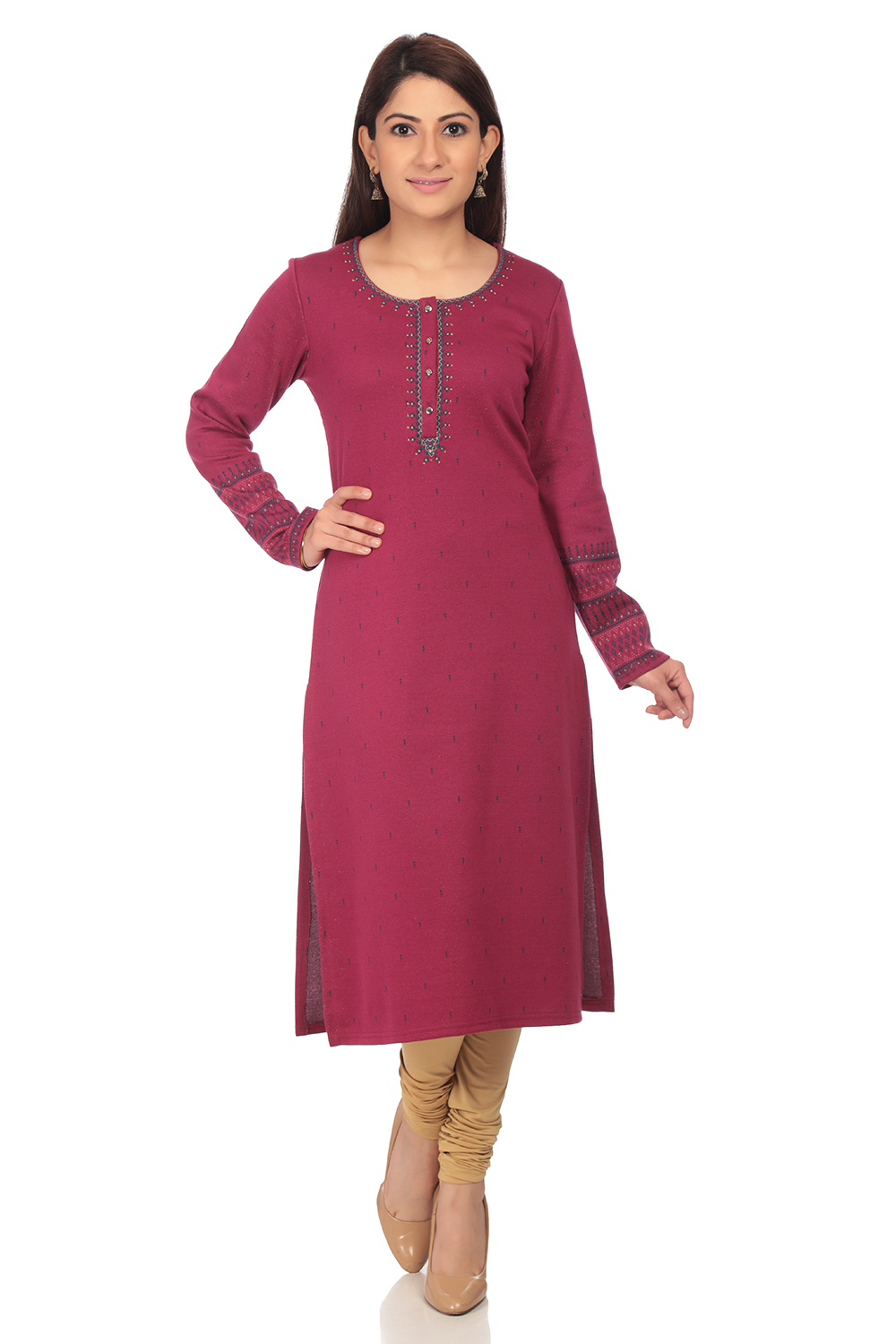 Wine Straight Viscose Kurta image number 0