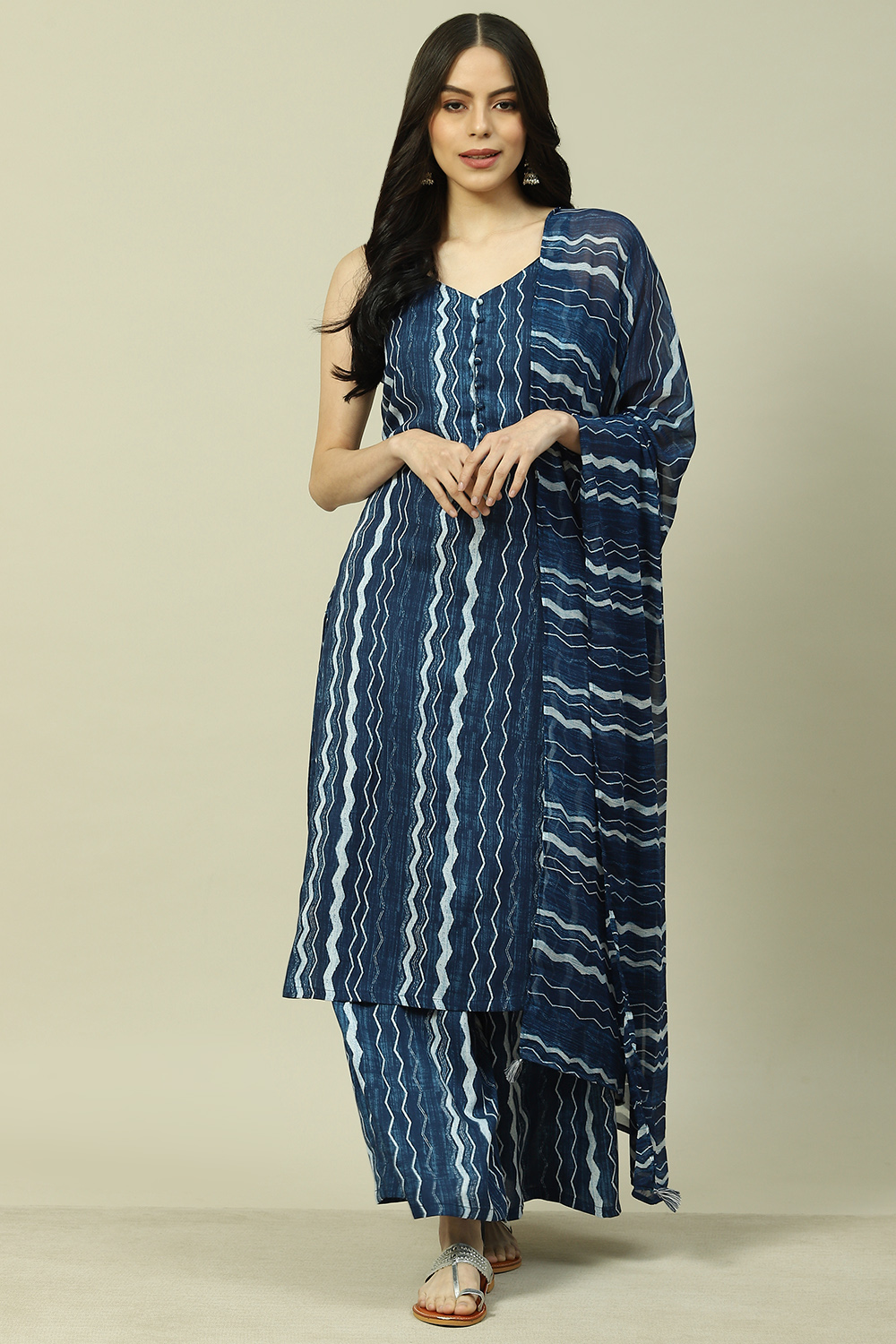 Indigo Viscose Printed Straight Kurta & Palazzo Suit Set image number 0