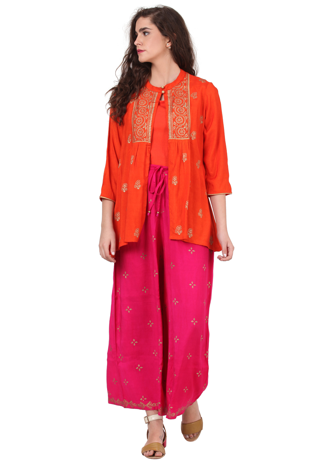 Orange Flared Viscose Indie Top image number 0