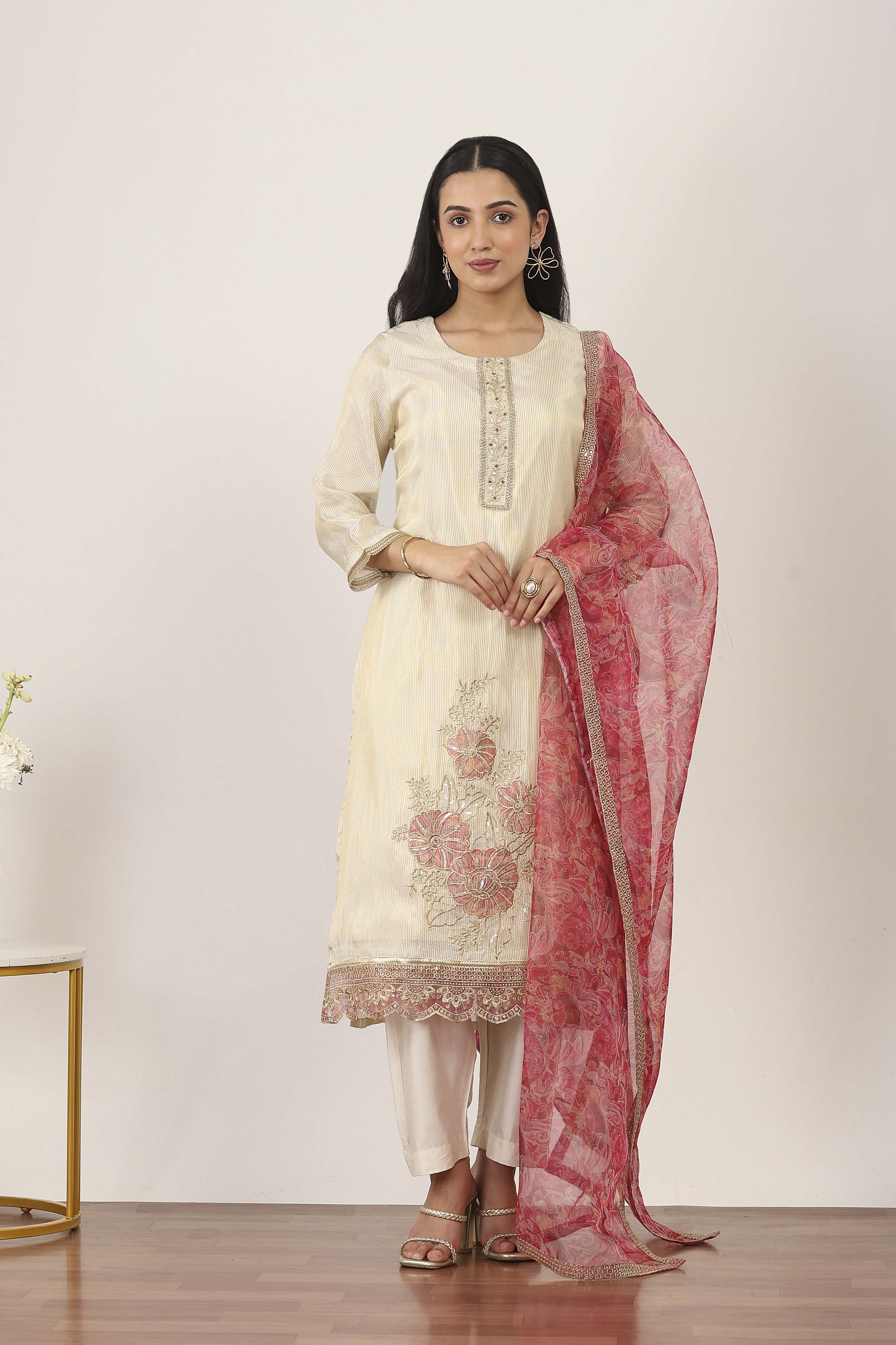 White Viscose Straight Suit Sets image number 6