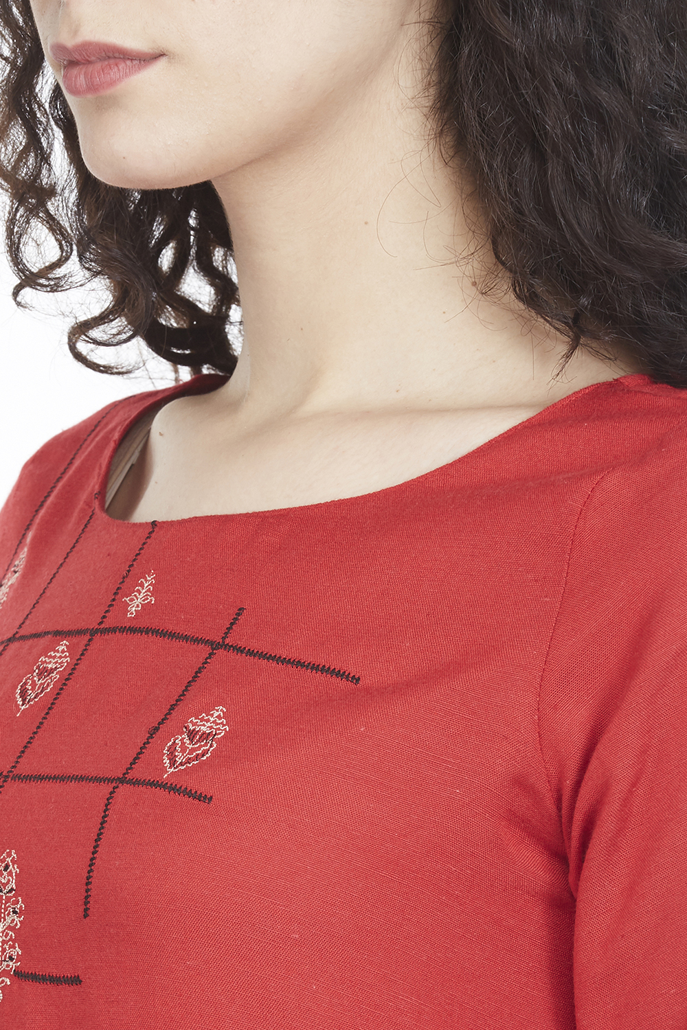 Red A Line Viscose Kurta image number 1