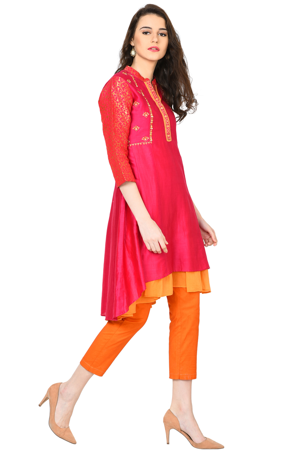 Pink Flared Polyester Kurta image number 2