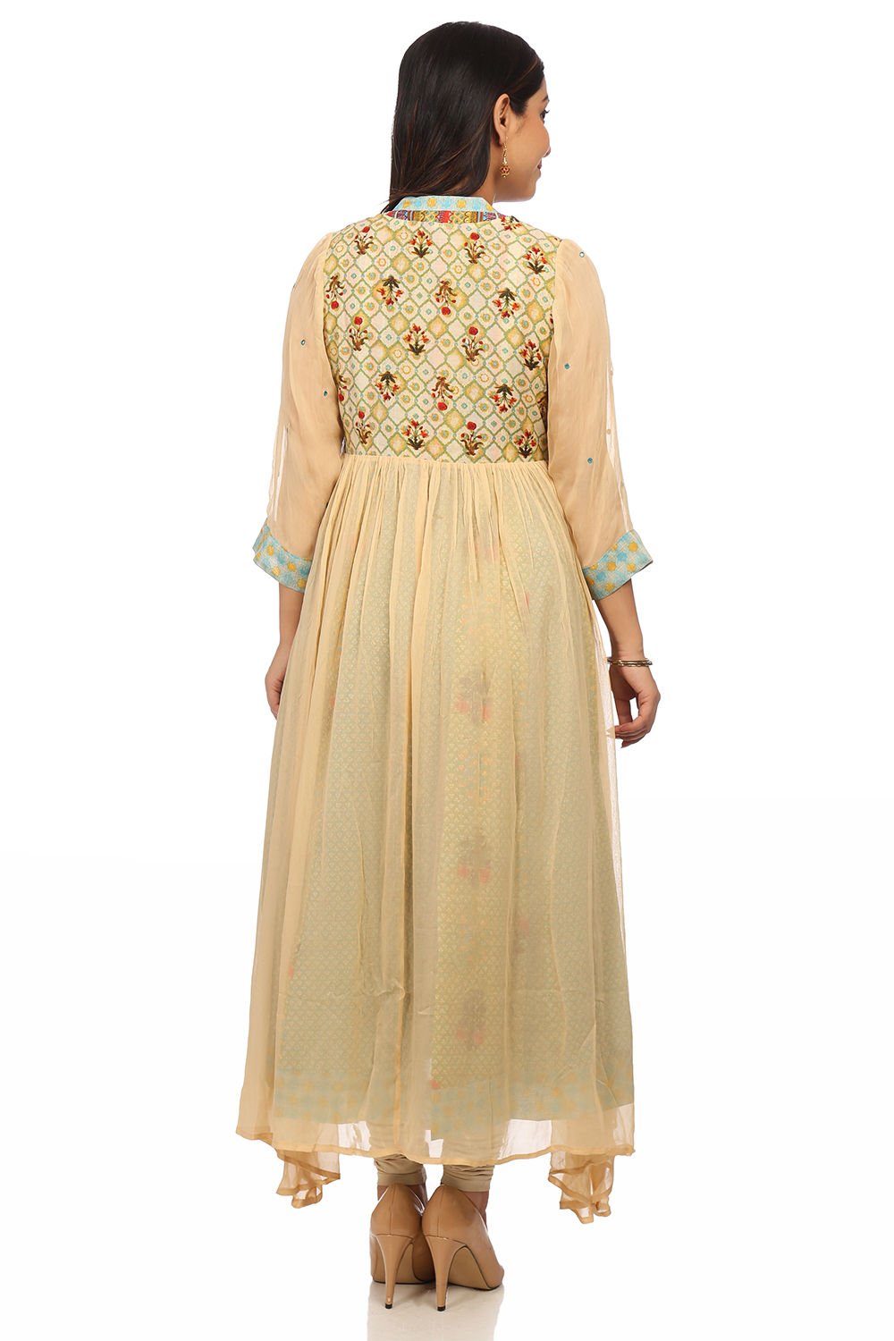 Beige Kalidar Polyester Kurta image number 4