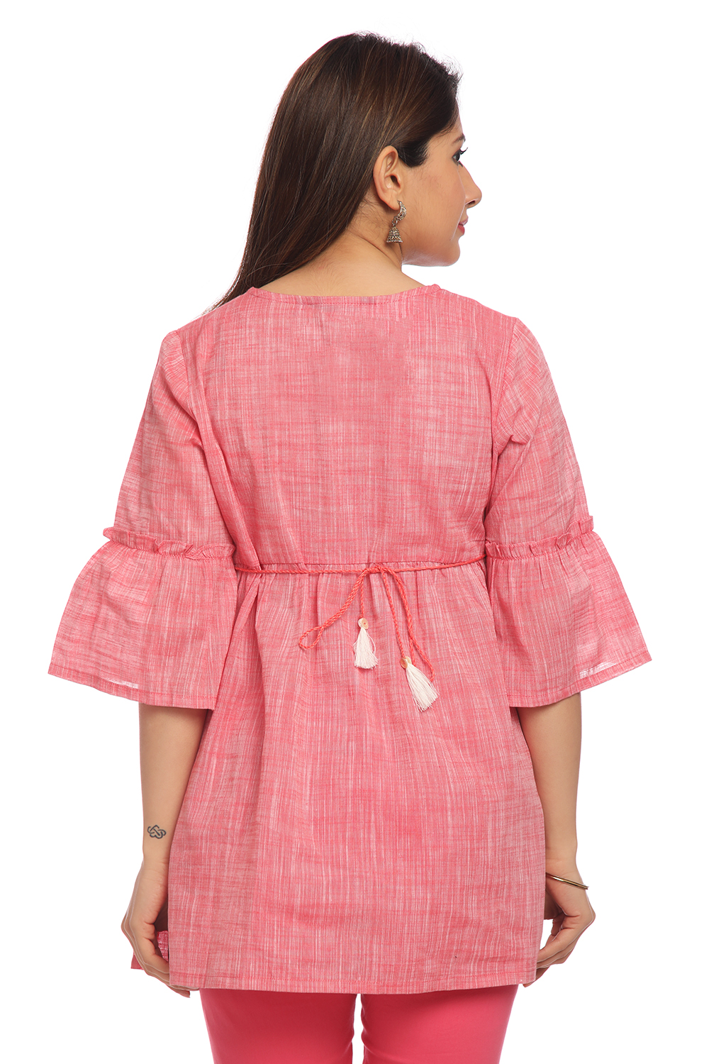 Pink Flared Cotton Indie Top image number 5