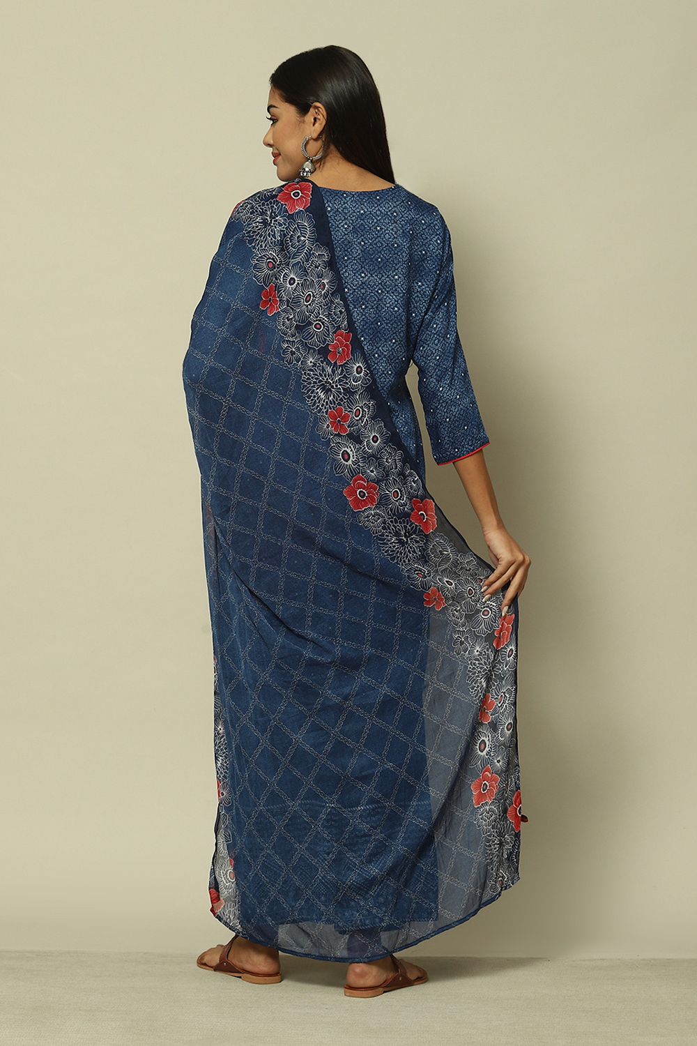 Indigo Blue Polyester Printed Dupatta image number 2