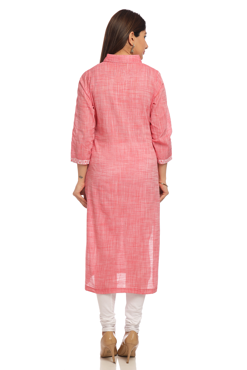 Pink Straight Cotton Kurta image number 4