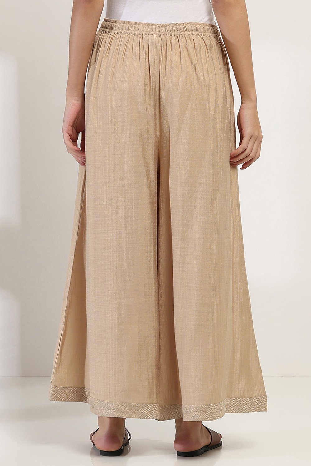 Gold Viscose Blend Palazzos image number 4