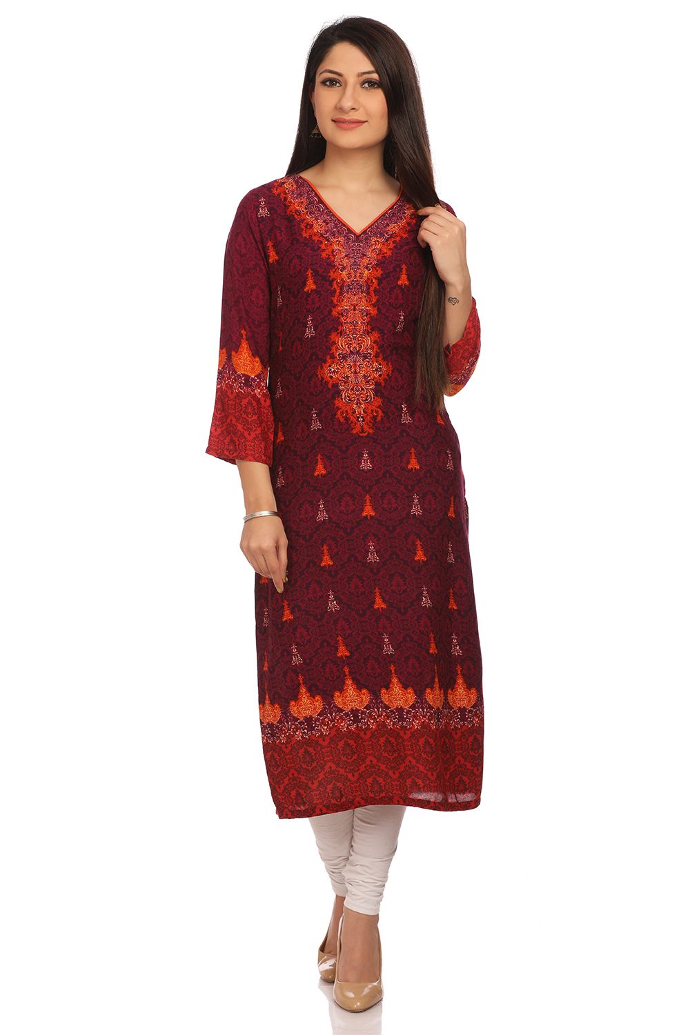 Wine Straight Cotton Kurta image number 0