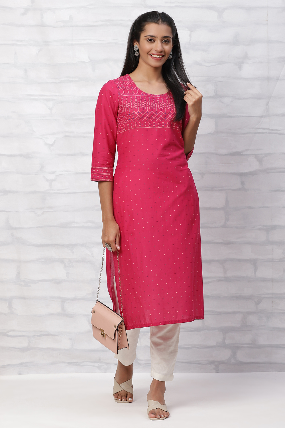 Pink Cambric Cotton Straight Kurta image number 0