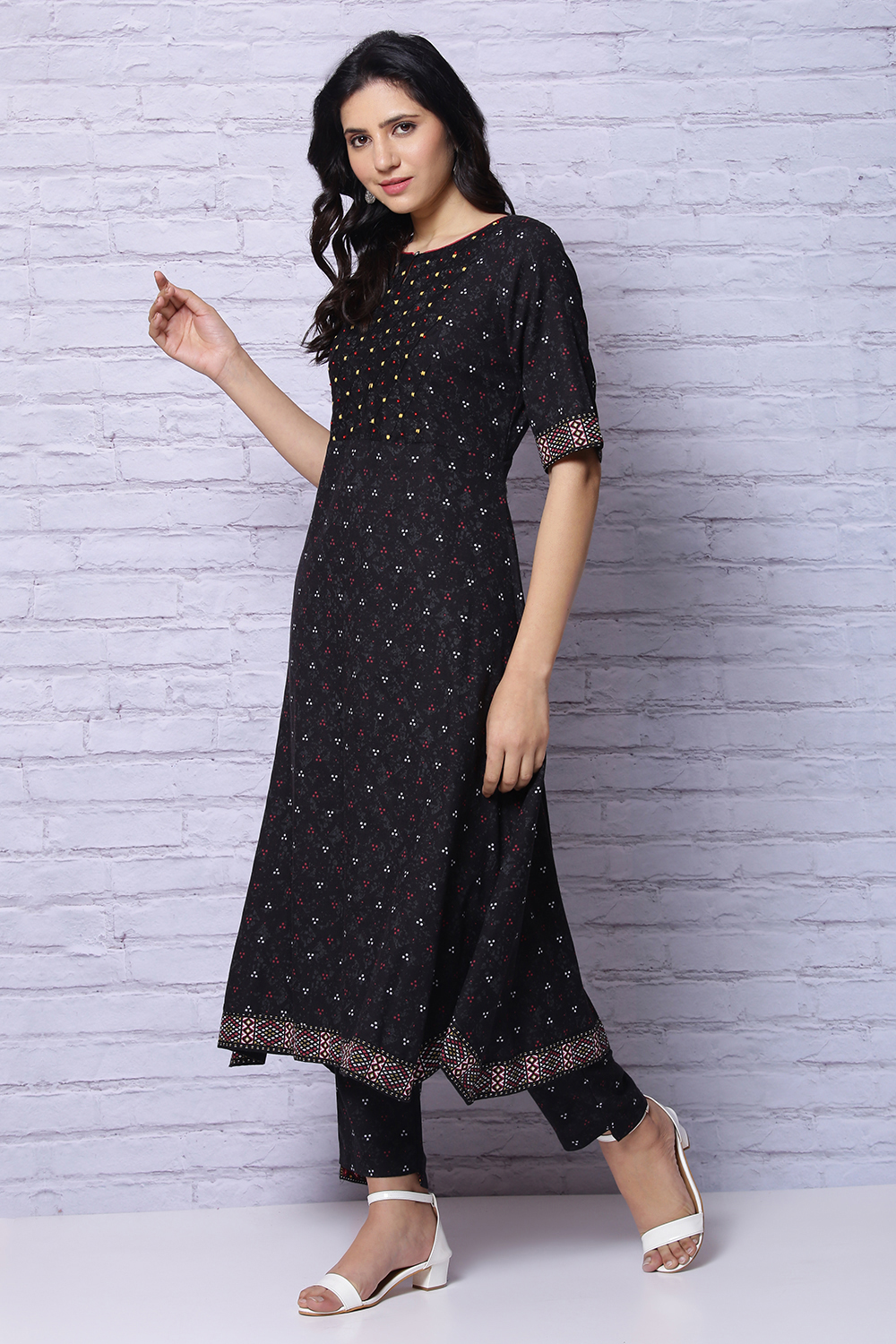 Black Viscose A Line Kurta image number 5
