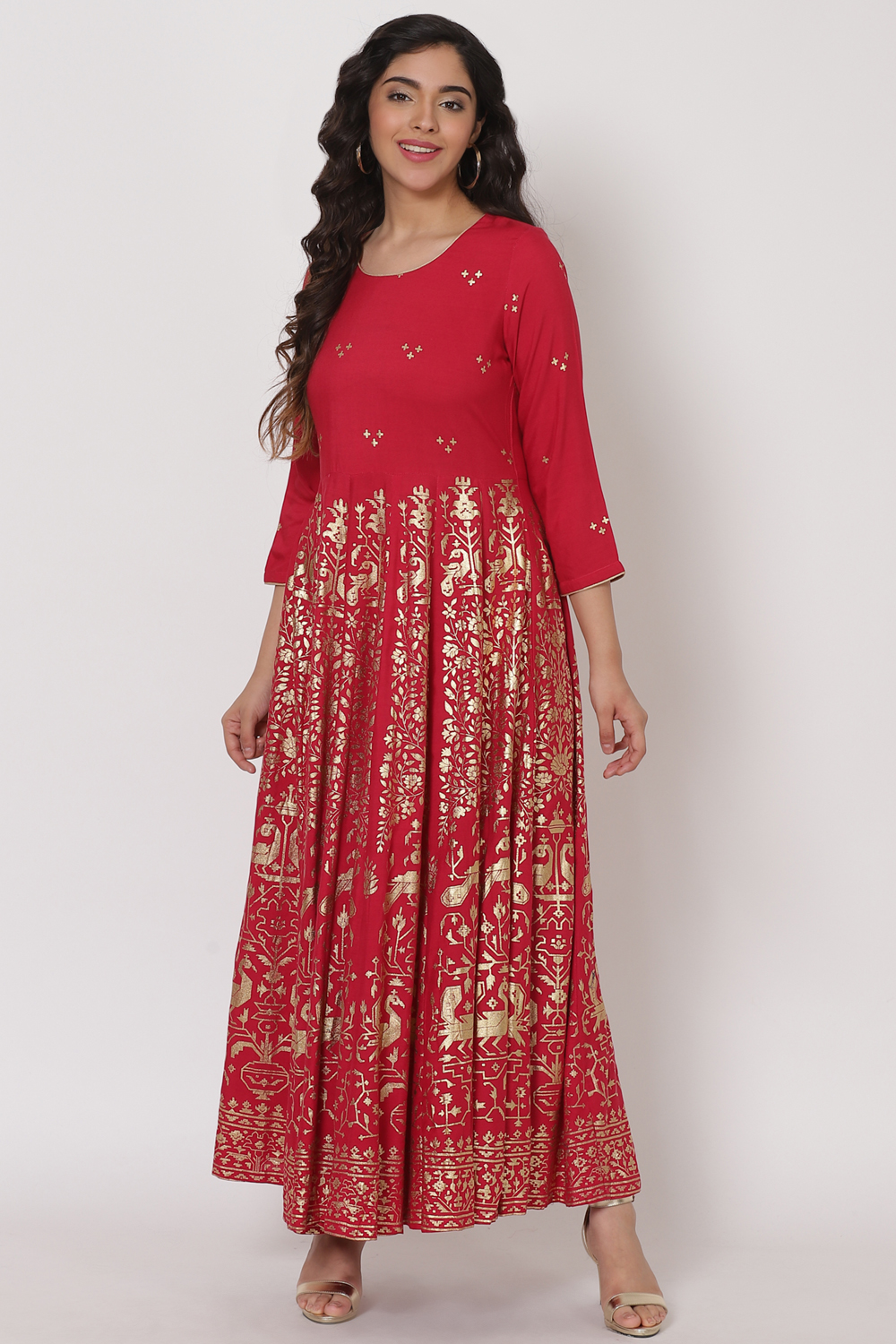 Pink Viscose And Rayon Kalidar Dress image number 2