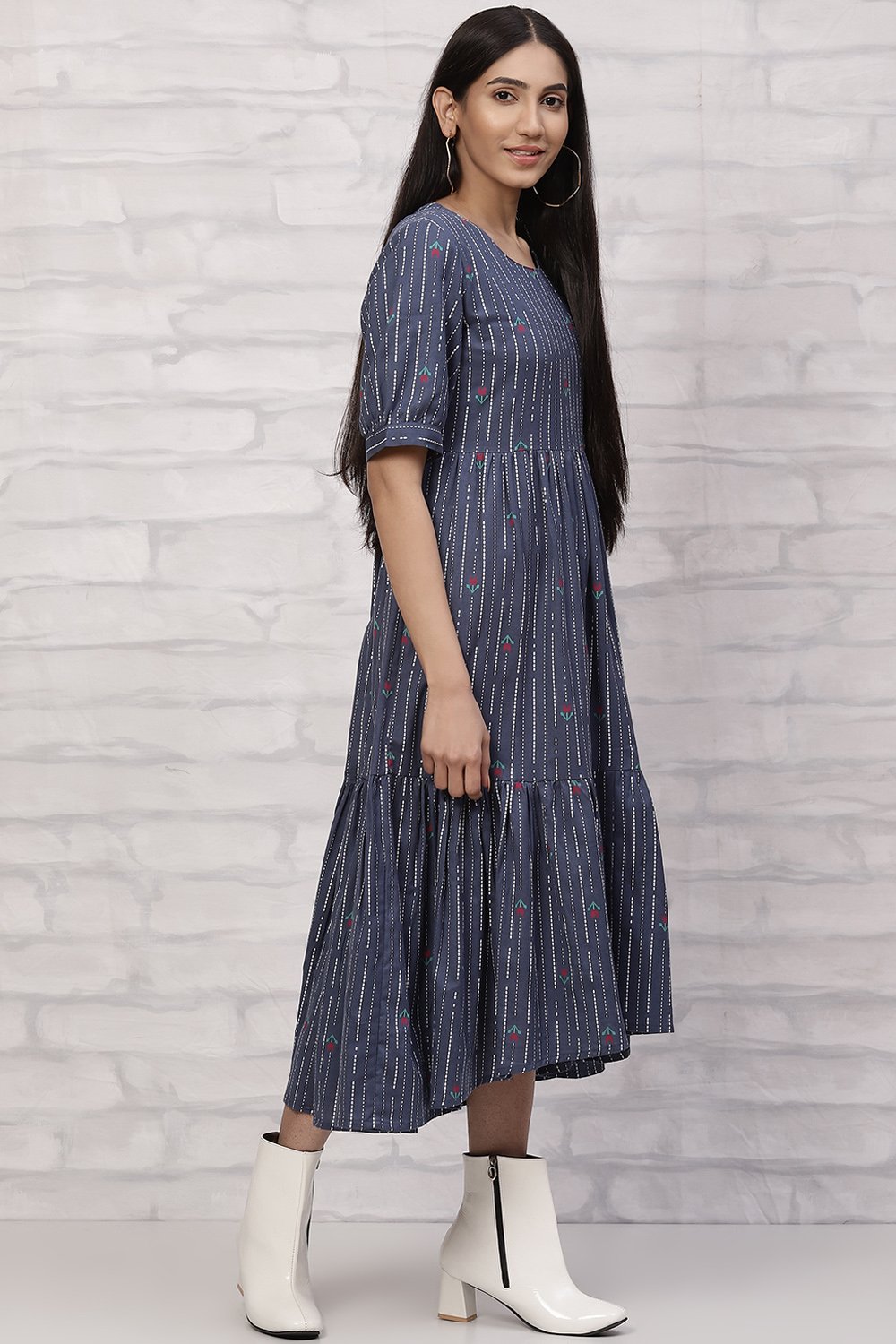 Indigo Cotton Tiered Dress image number 3