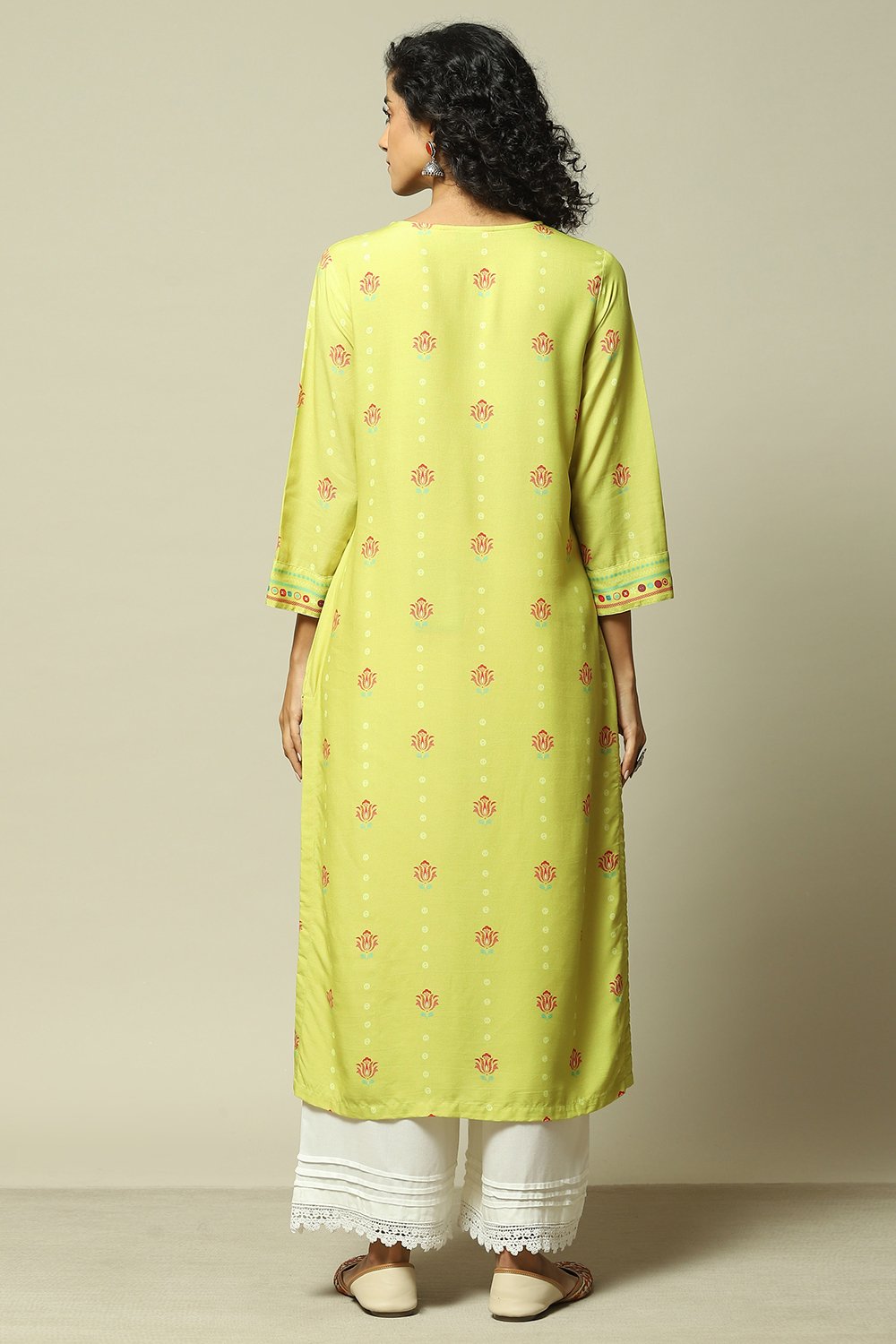 Teal Blue LIVA Straight Printed Kurta image number 3