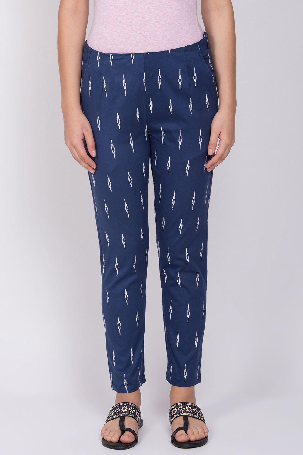 Indigo Poly Lycra Slim Pants image number 0