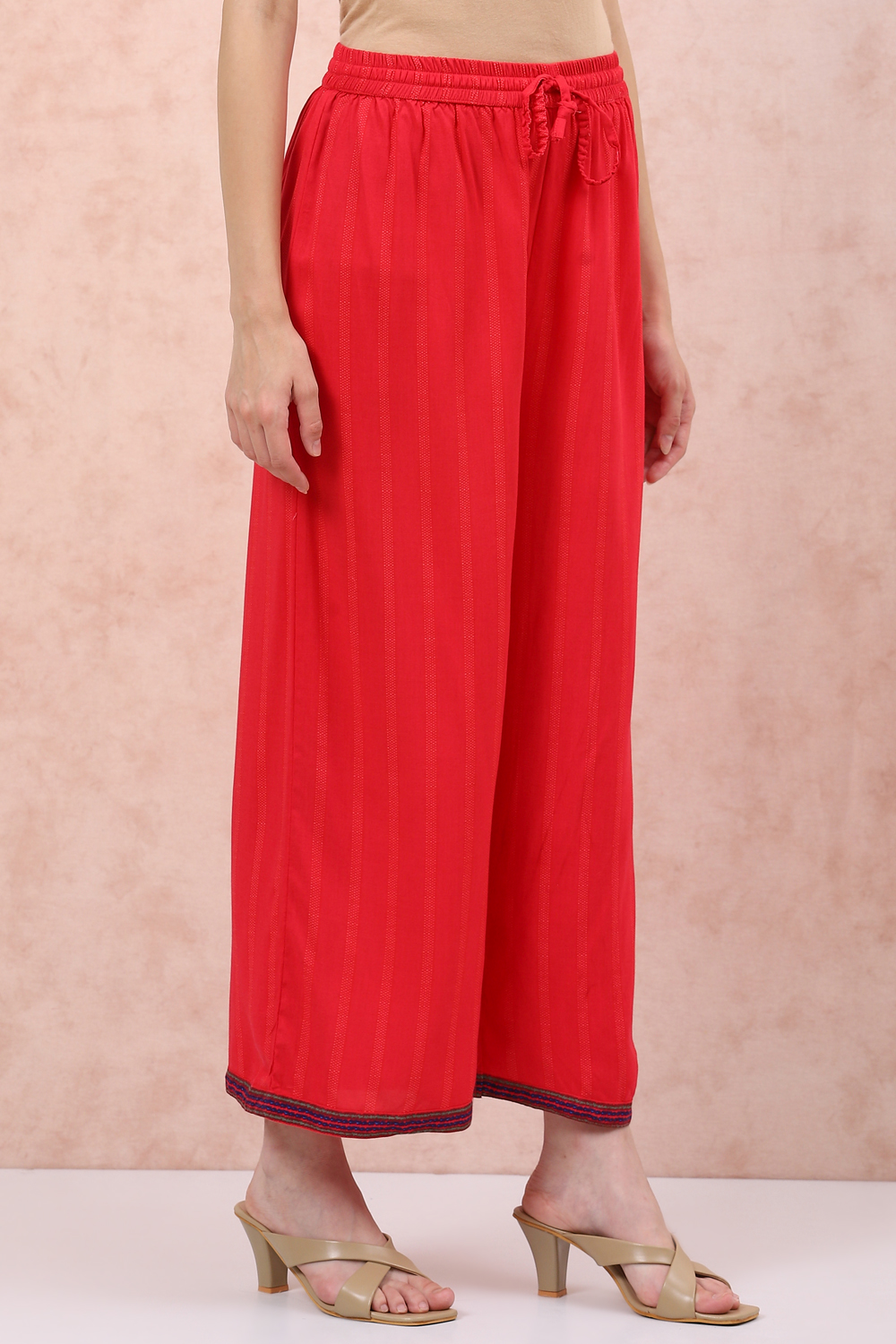 Red LIVA Palazzo Pants image number 3