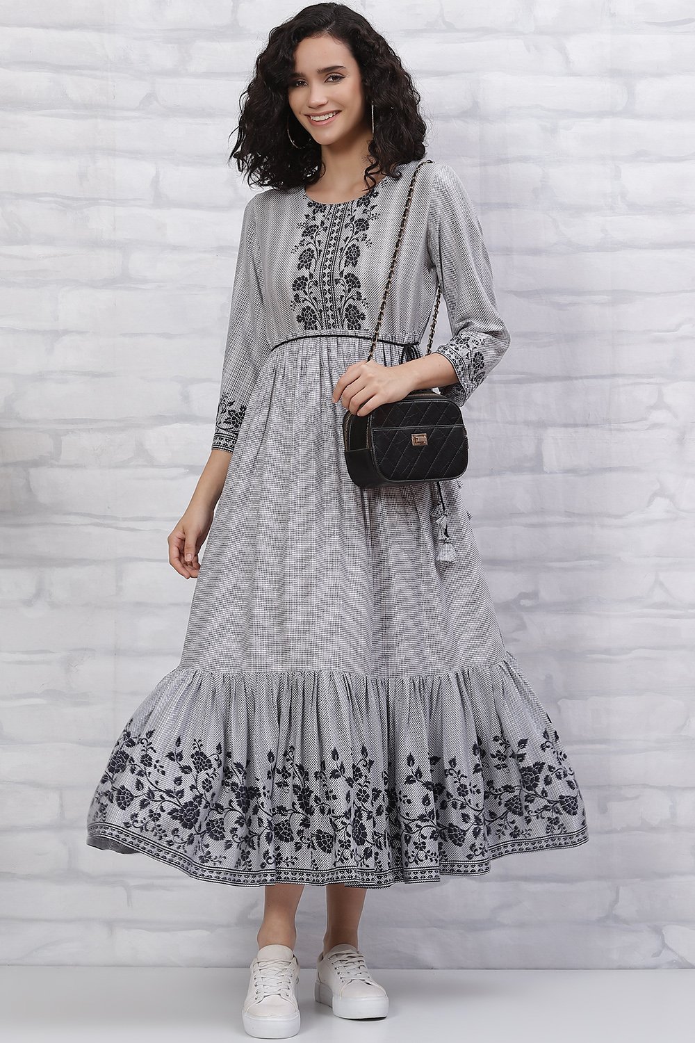 Grey LIVA Tiered Kurta Dress image number 5