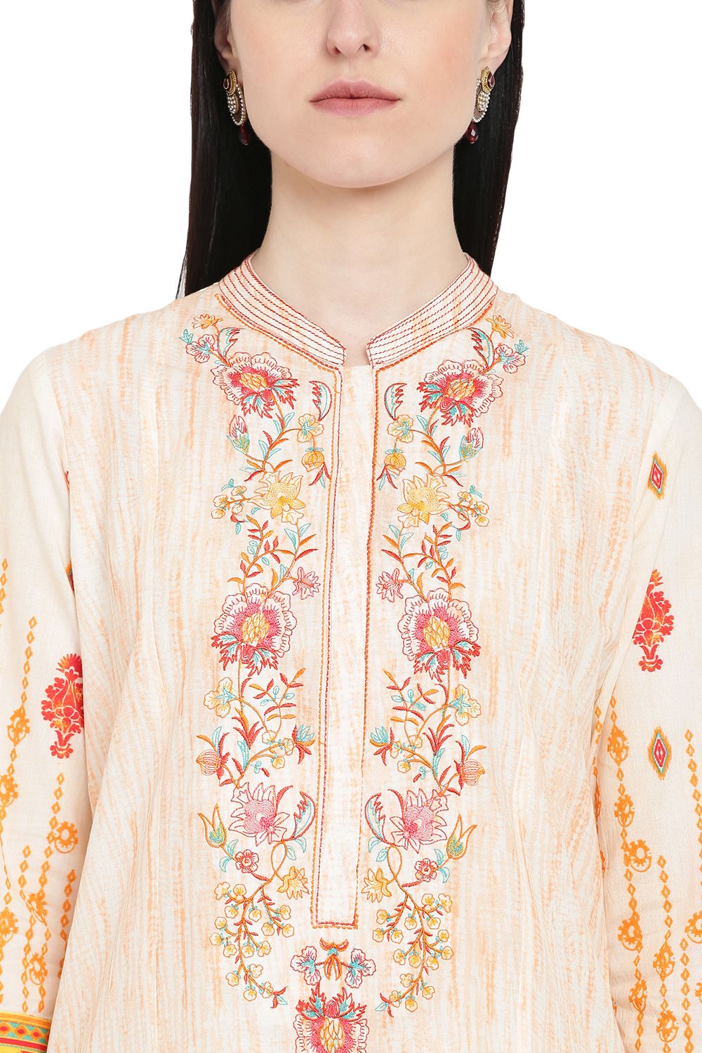 Peach Cotton Straight Kurta image number 1