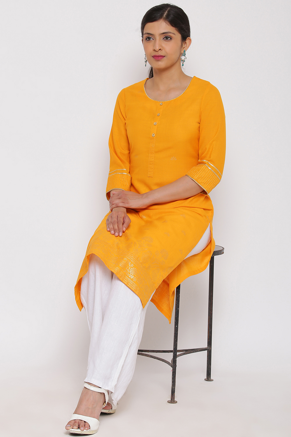 Mustard Polyster Matka Kurta image number 4