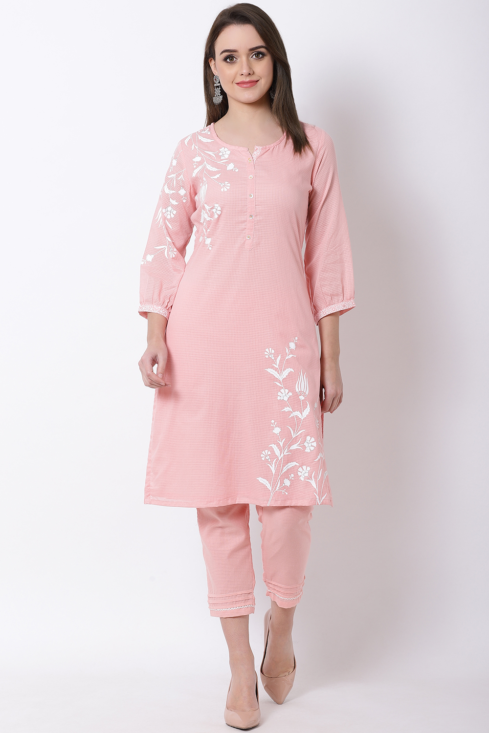 Peach Cotton Straight Kurta image number 0