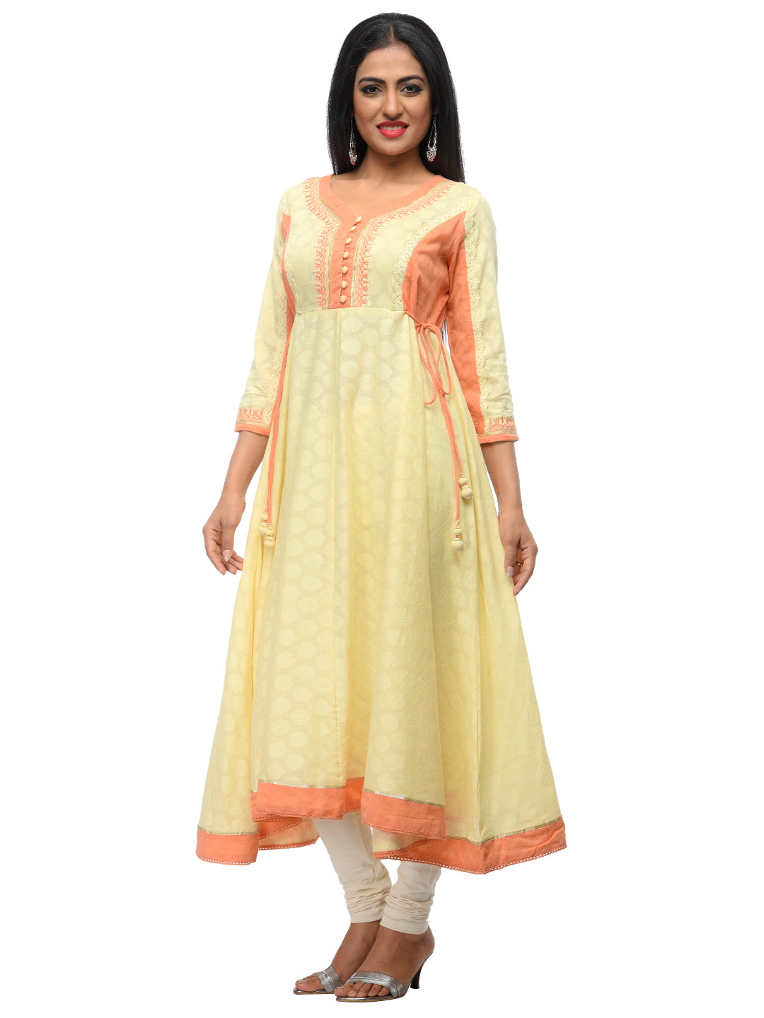 Cream Cotton Flared Kurta image number 0