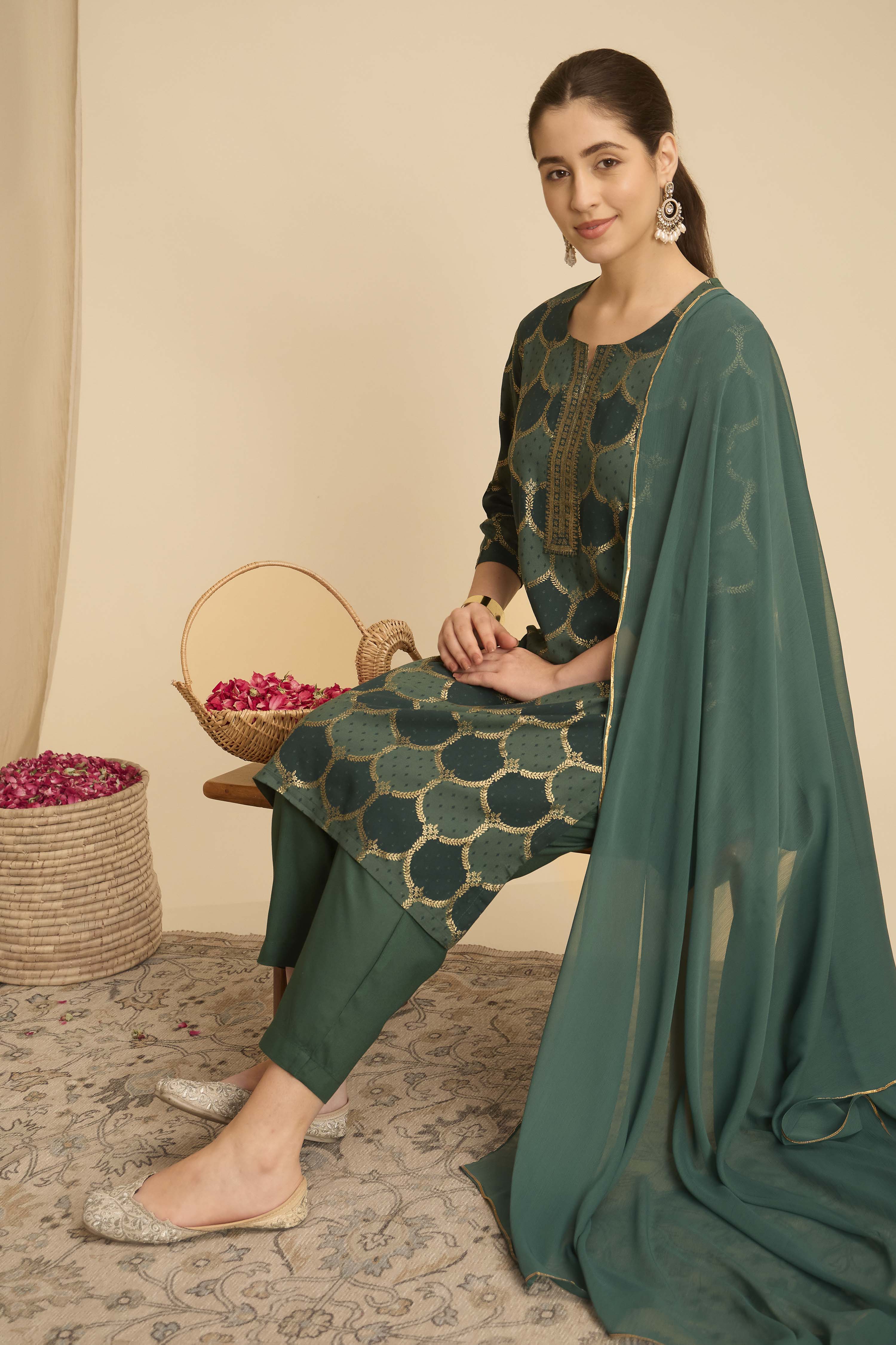 Purple Viscose Rayon Straight Printed Suit Set image number 0