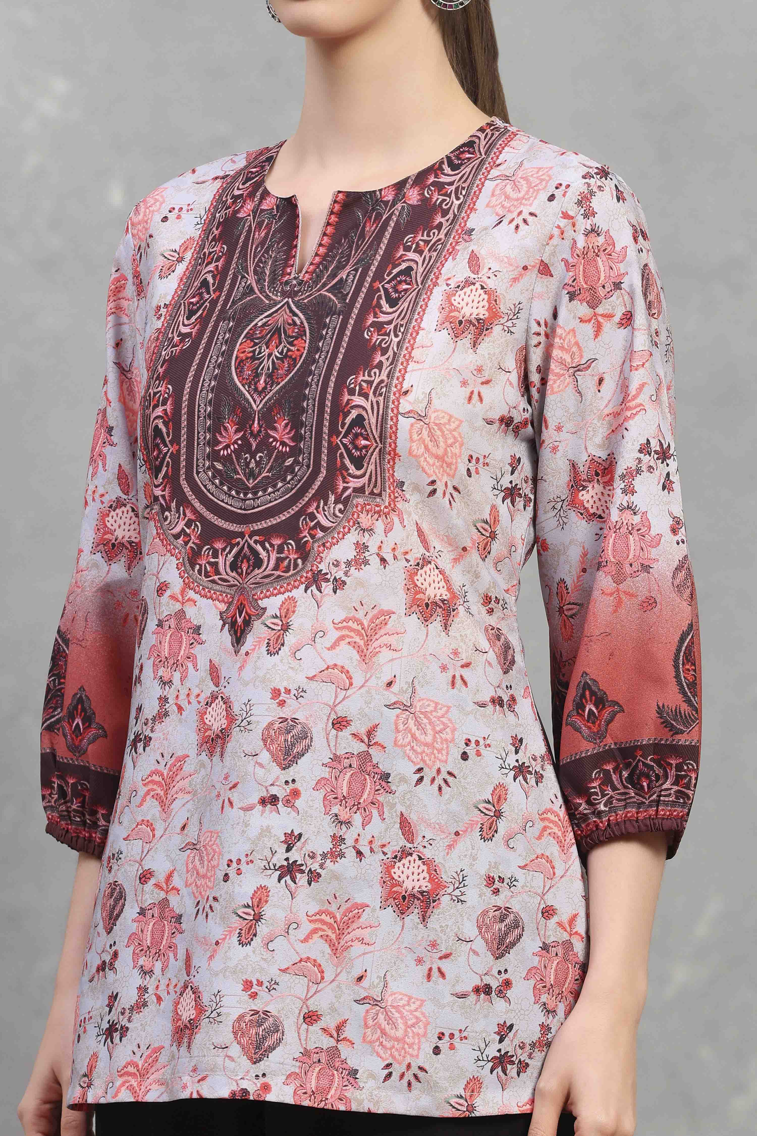 Grey Polyester Printed Straight Top image number 1