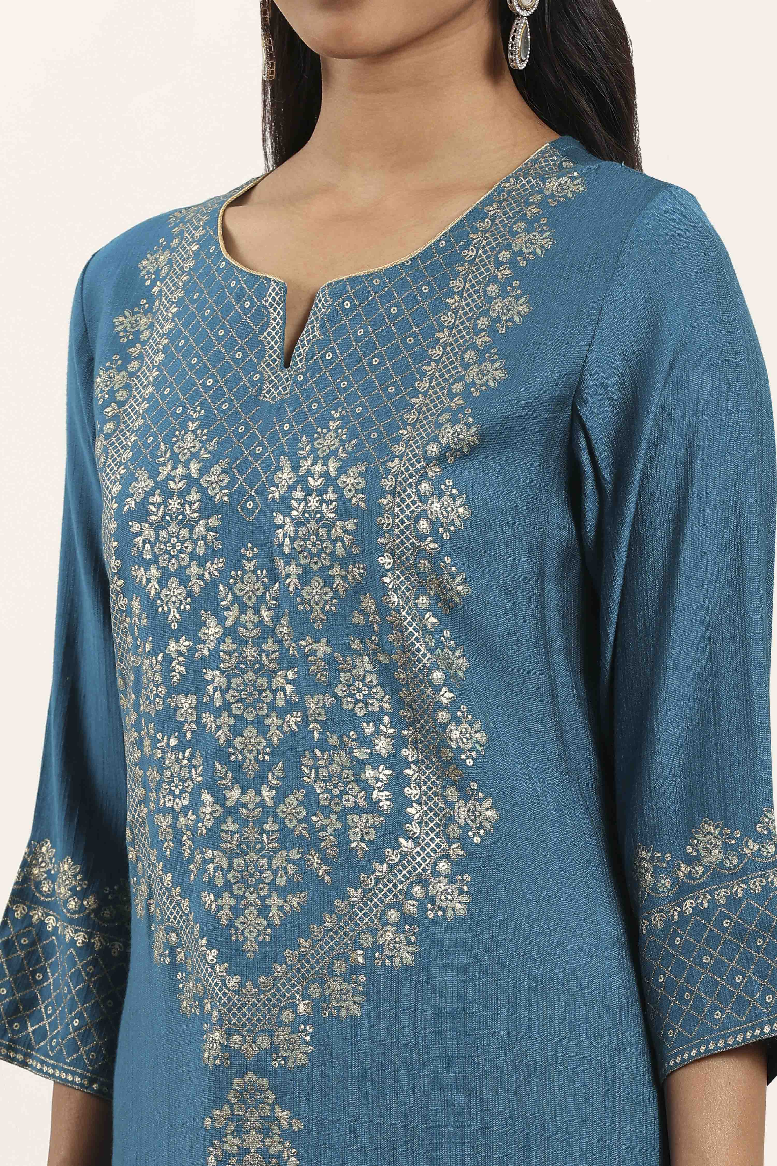 Aqua Viscose Rayon Straight Kurta Pants Set image number 1
