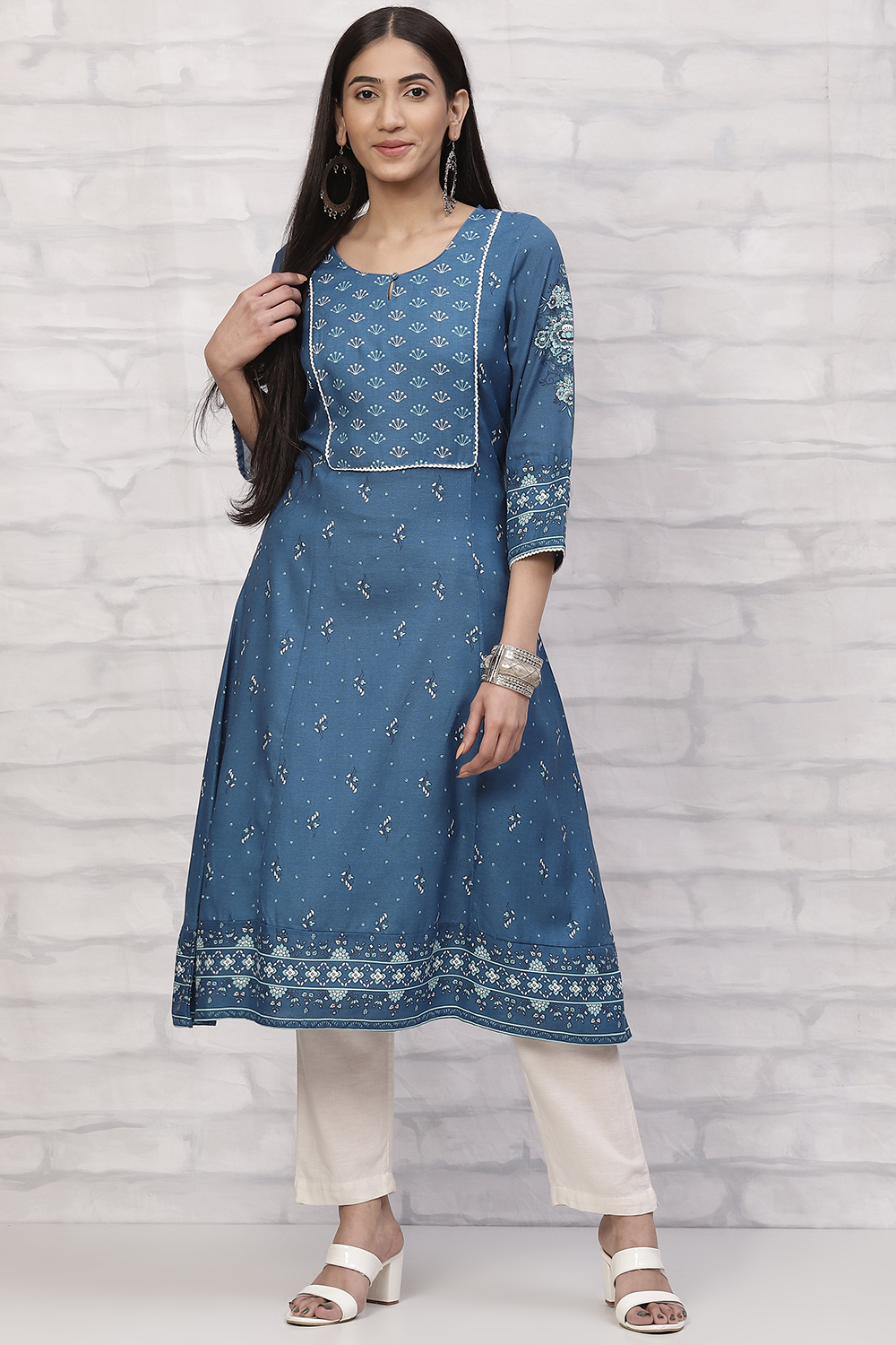 Indigo LIVA A Line Kurta image number 0