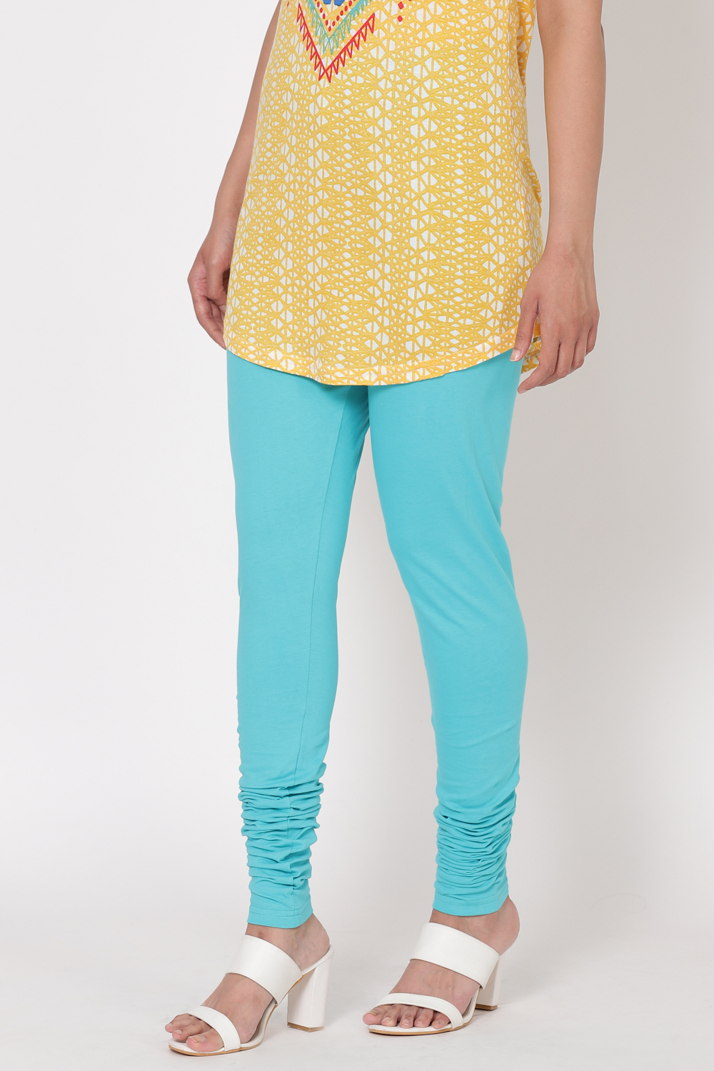 Turquoise Cotton Leggings image number 2