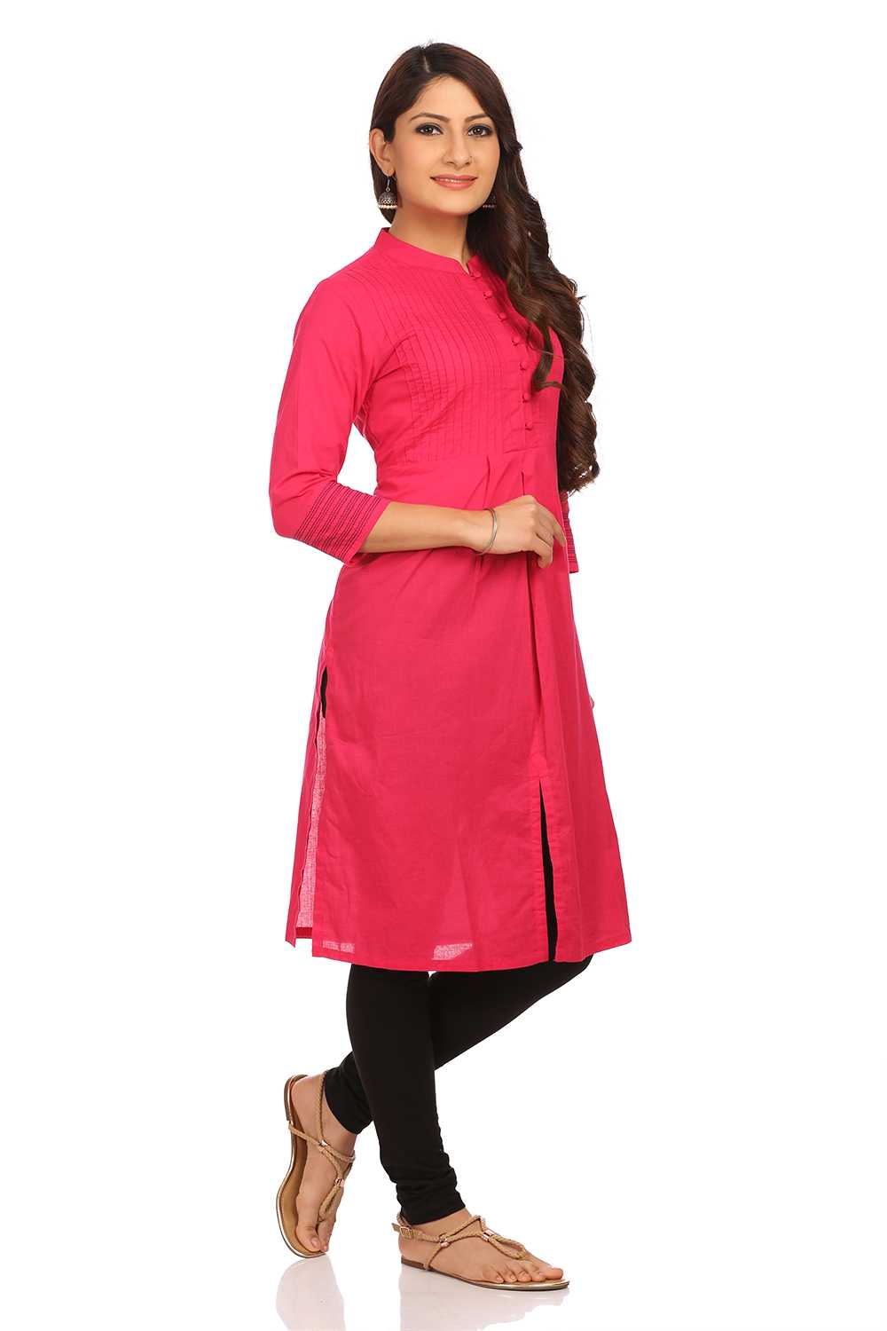 Pink Straight Cotton Kurta image number 1